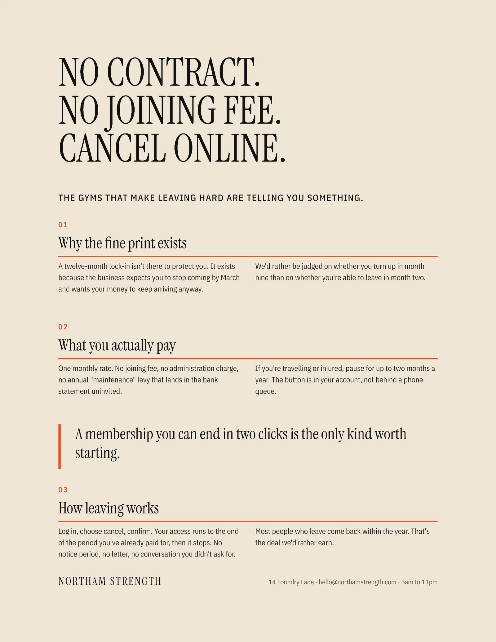 No Contract One Pager — 2-page One pager template, page 2 of 2