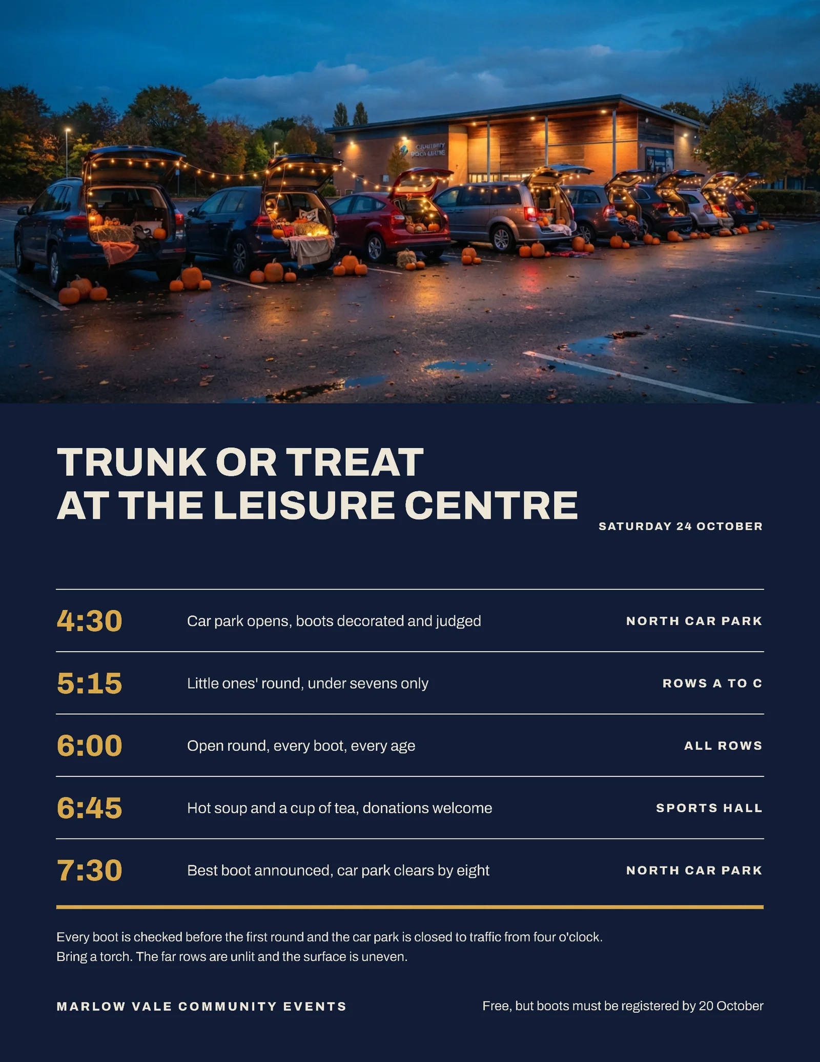 Midnight Timetable Trunk or Treat Evening Flyer — Letter Flyer template