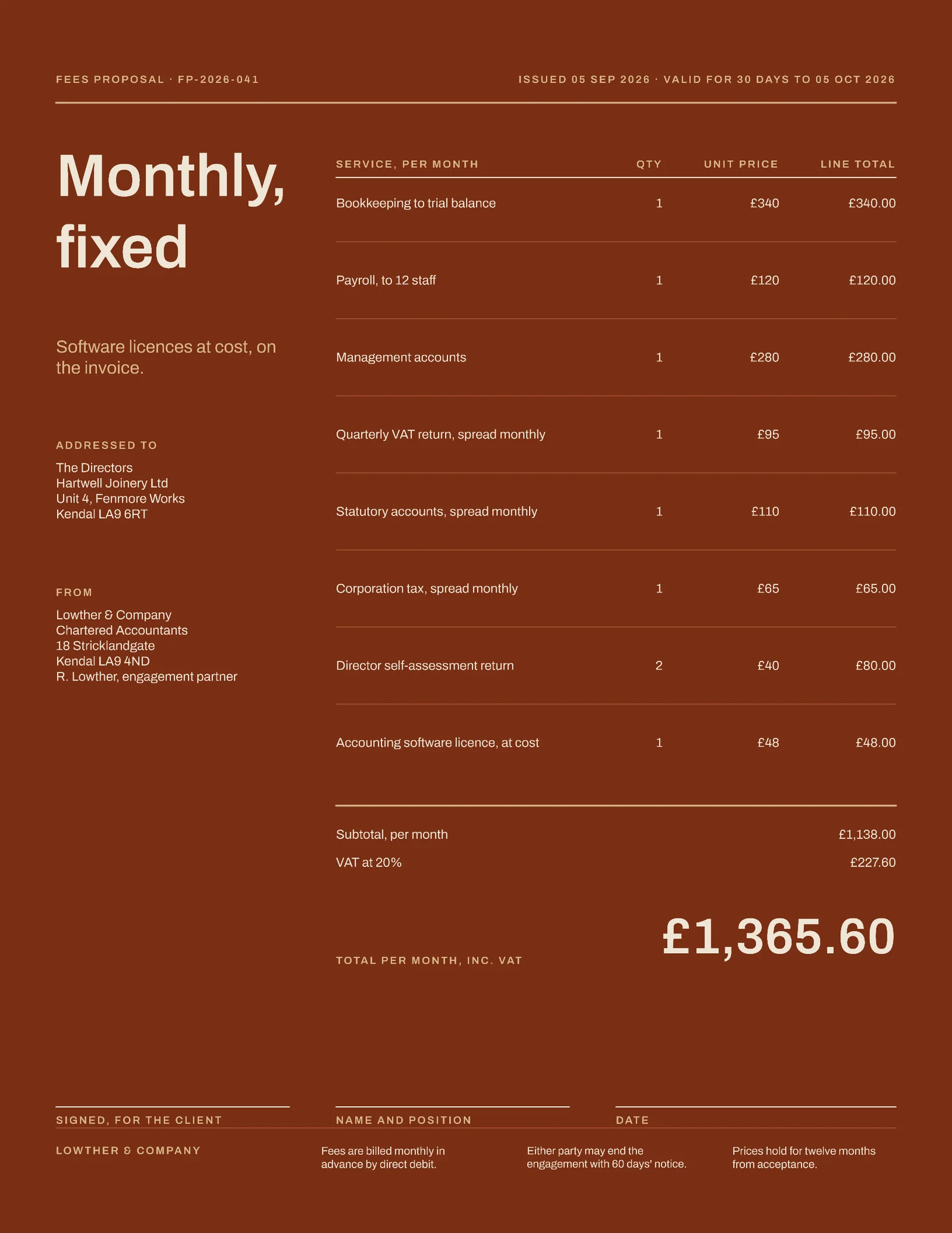 Acct Fees Proposal — 2-page Proposal template, page 2 of 2