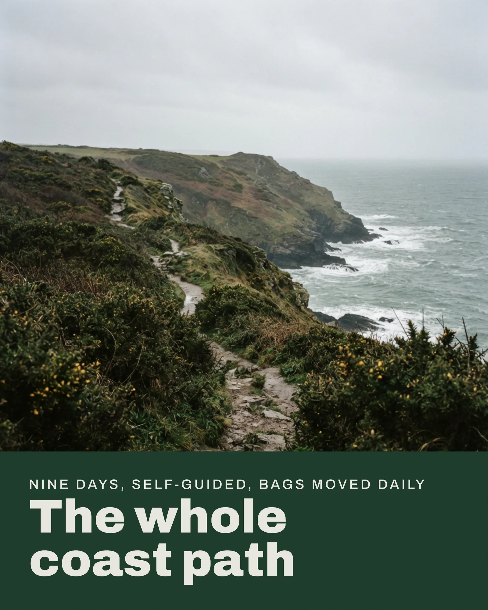 Self-Guided Coast Path Trek Stages Instagram Carousel — 4-panel Instagram carousel carousel template, page 1 of 4
