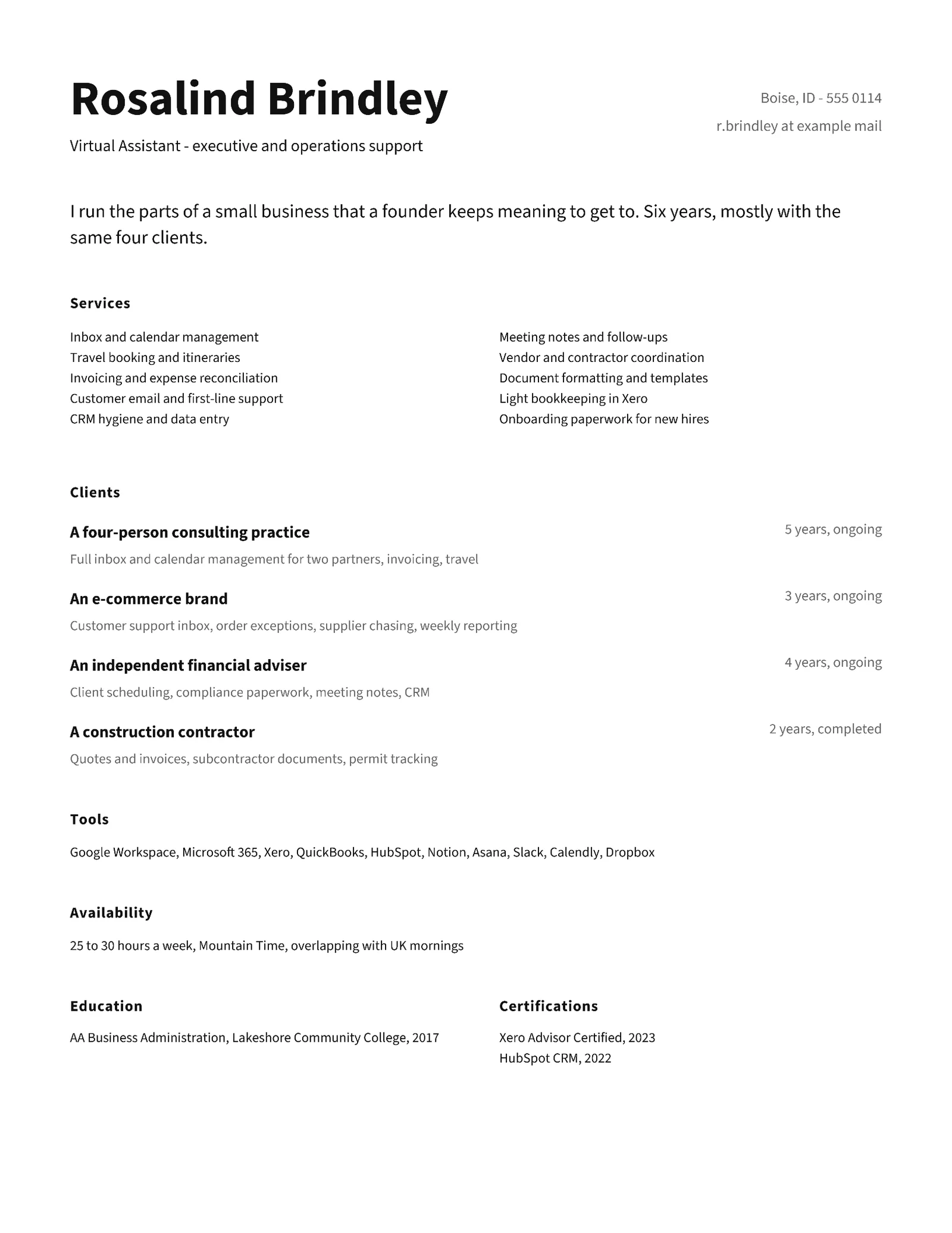 Virtual Assistant Resume — Letter Resume template