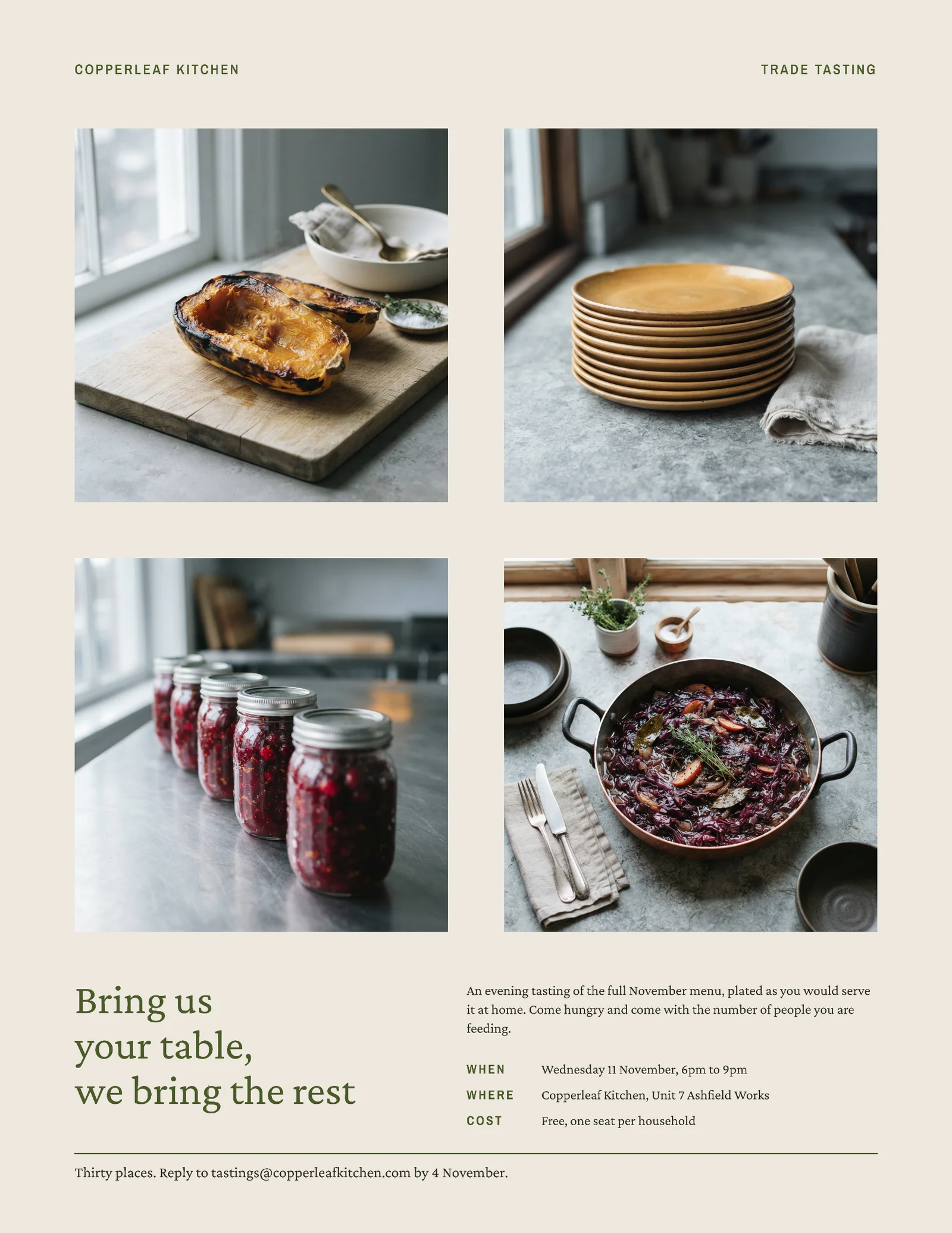 Olive Photo Grid Catering Tasting Thanksgiving Invitation — Letter Invitation template