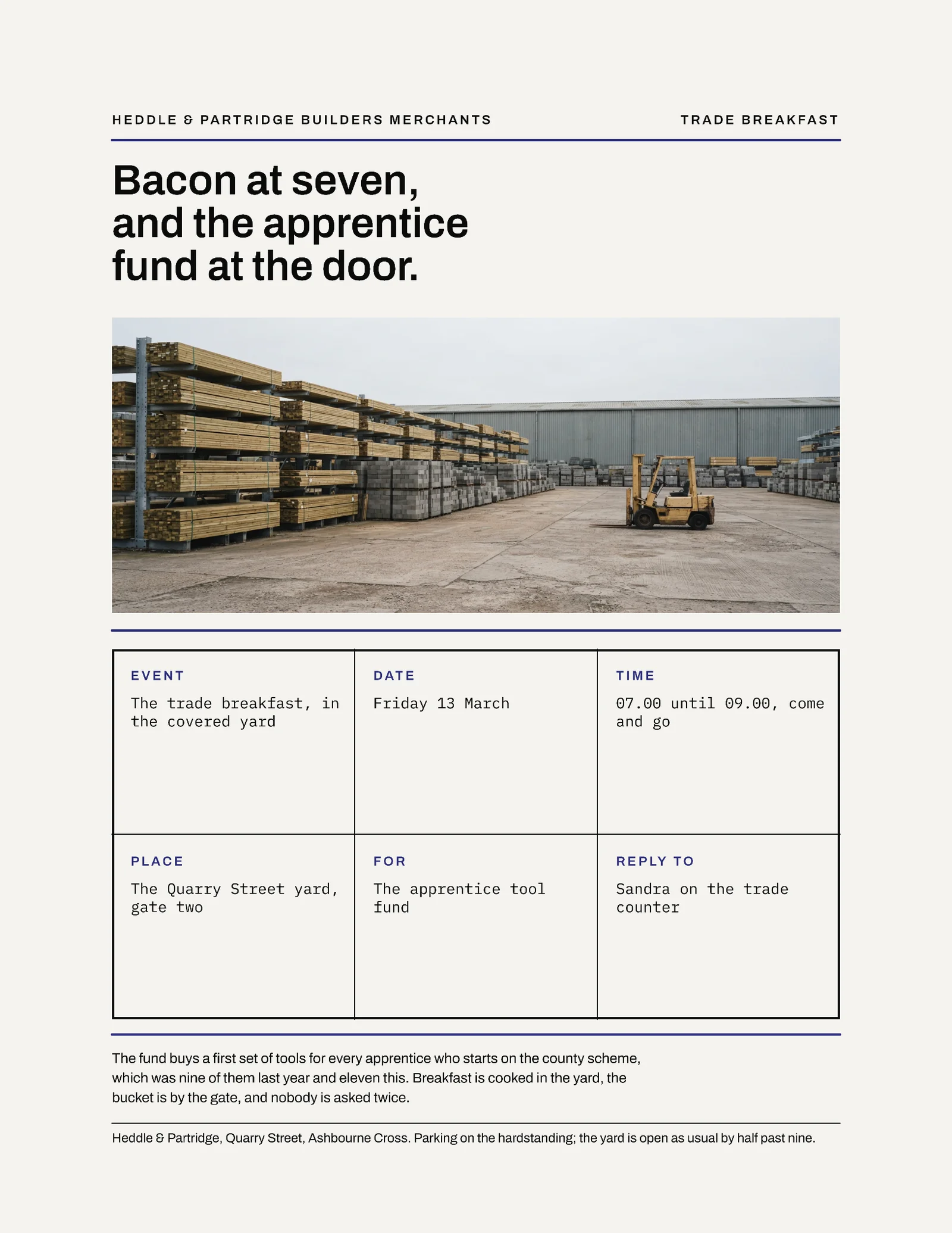 Chalk Indigo Title Block Builders Merchants Breakfast Invitation — Letter Invitation template