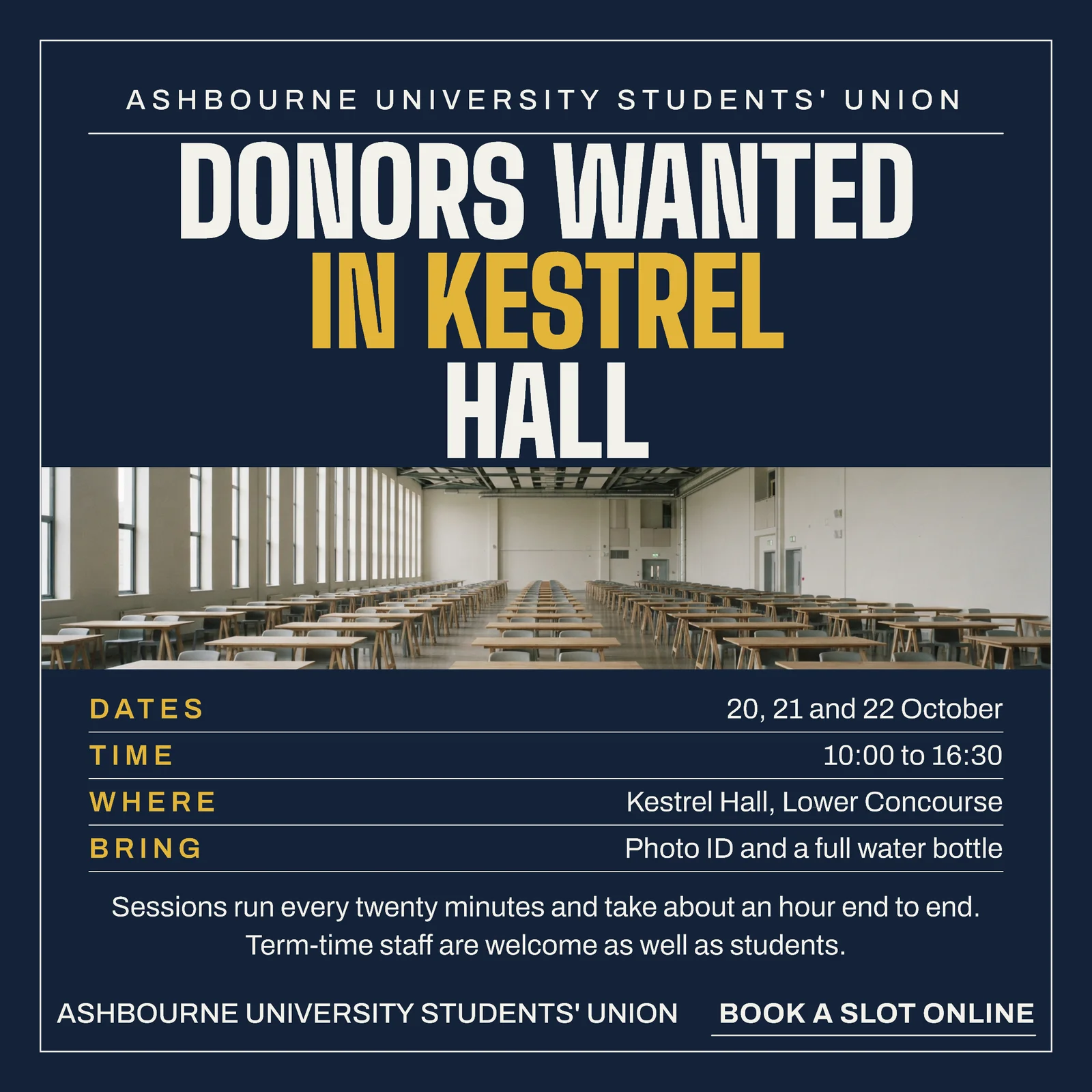 Navy Mustard Ruled Notice Students Union Kestrel Hall Facebook Ad — 1:1 Facebook ad template