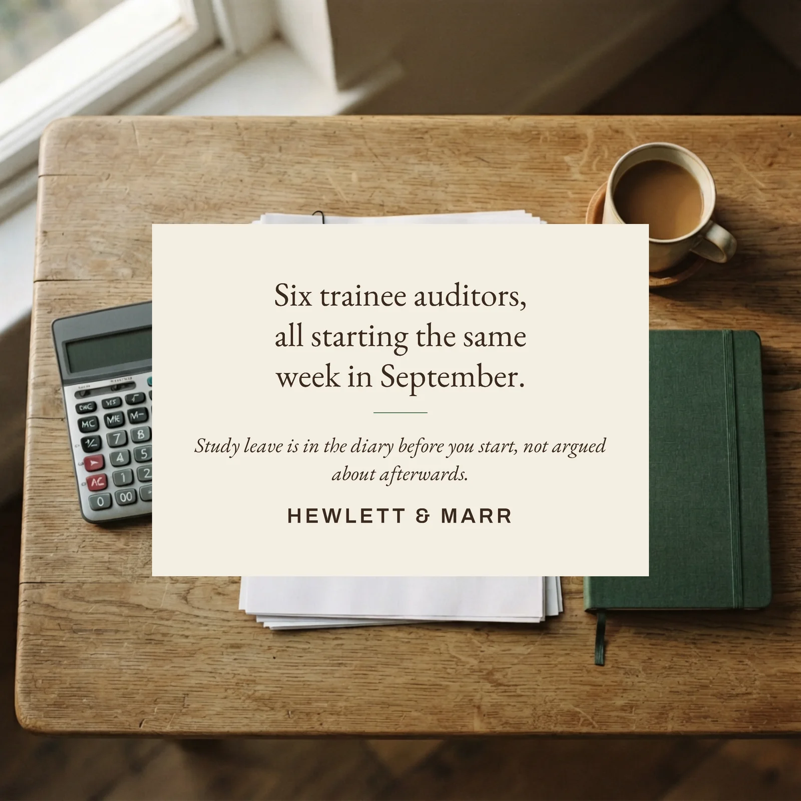 Audit Trainee Intake Overhead Flatlay LinkedIn Post — 1:1 LinkedIn post template