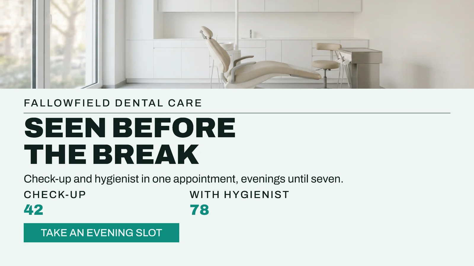 Mint Teal Top Strip Dental Practice Winter Checkup YouTube Ad — 16:9 YouTube ad template