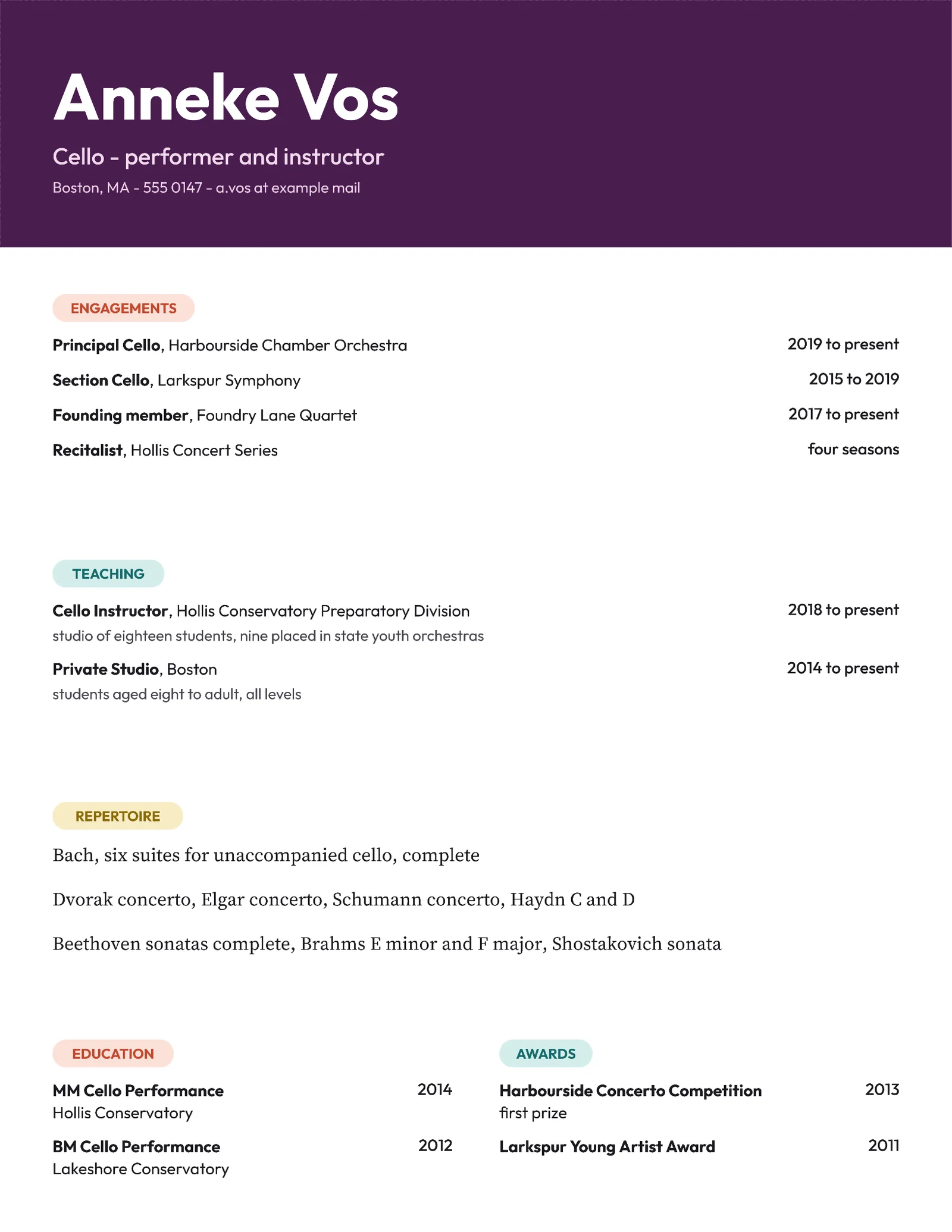 Music Resume — Letter Resume template