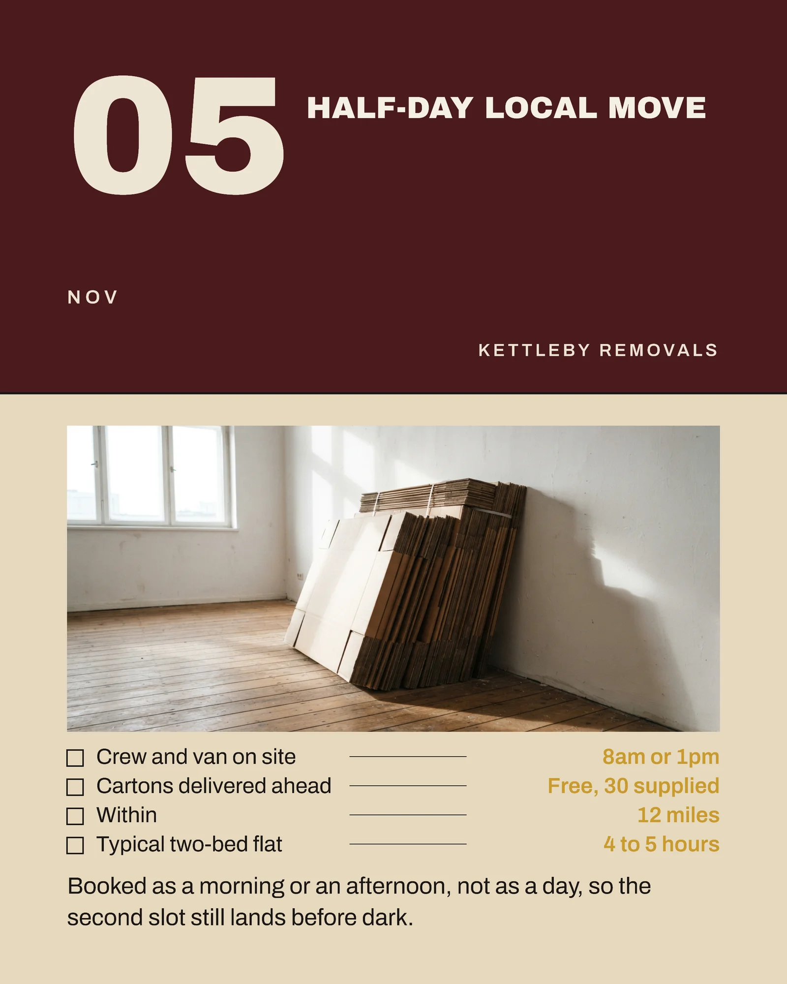 Sand Oxblood Date Tab Ledger Removals Diwali Move Week Instagram Carousel — 4-panel Instagram carousel carousel template, page 2 of 4