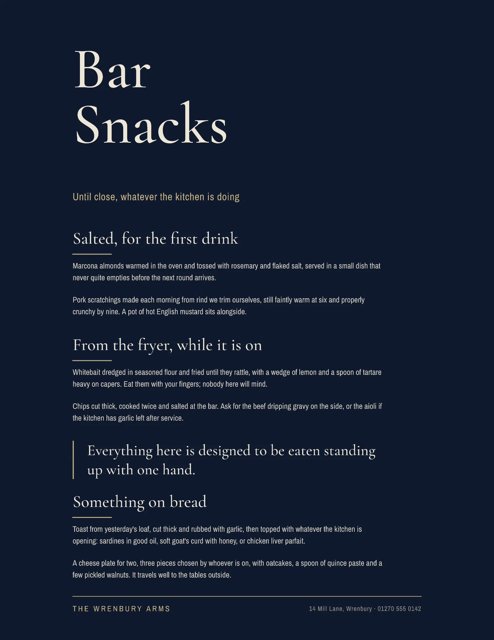 Bar Snacks Menu — Letter Menu template