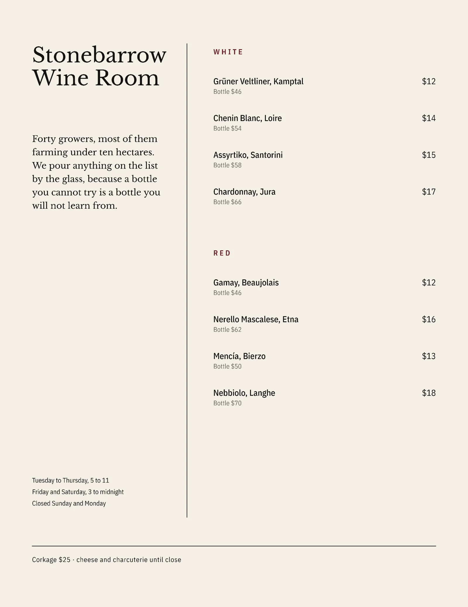 Folded Panel Wine Bar List — Letter Menu template