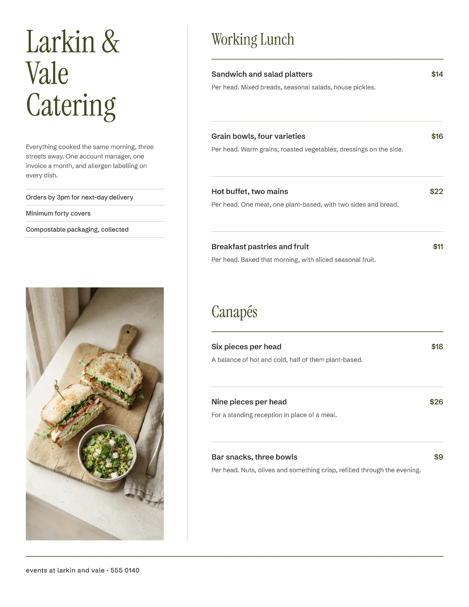 Folded Panel Corporate Catering Menu — Letter Menu template