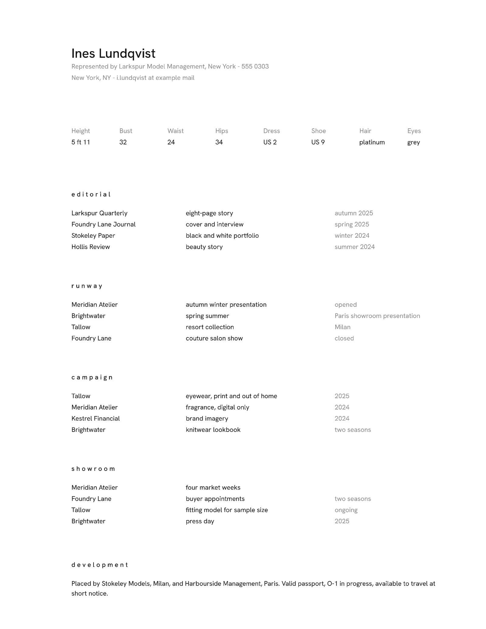 Editorial Model Resume — Letter Resume template