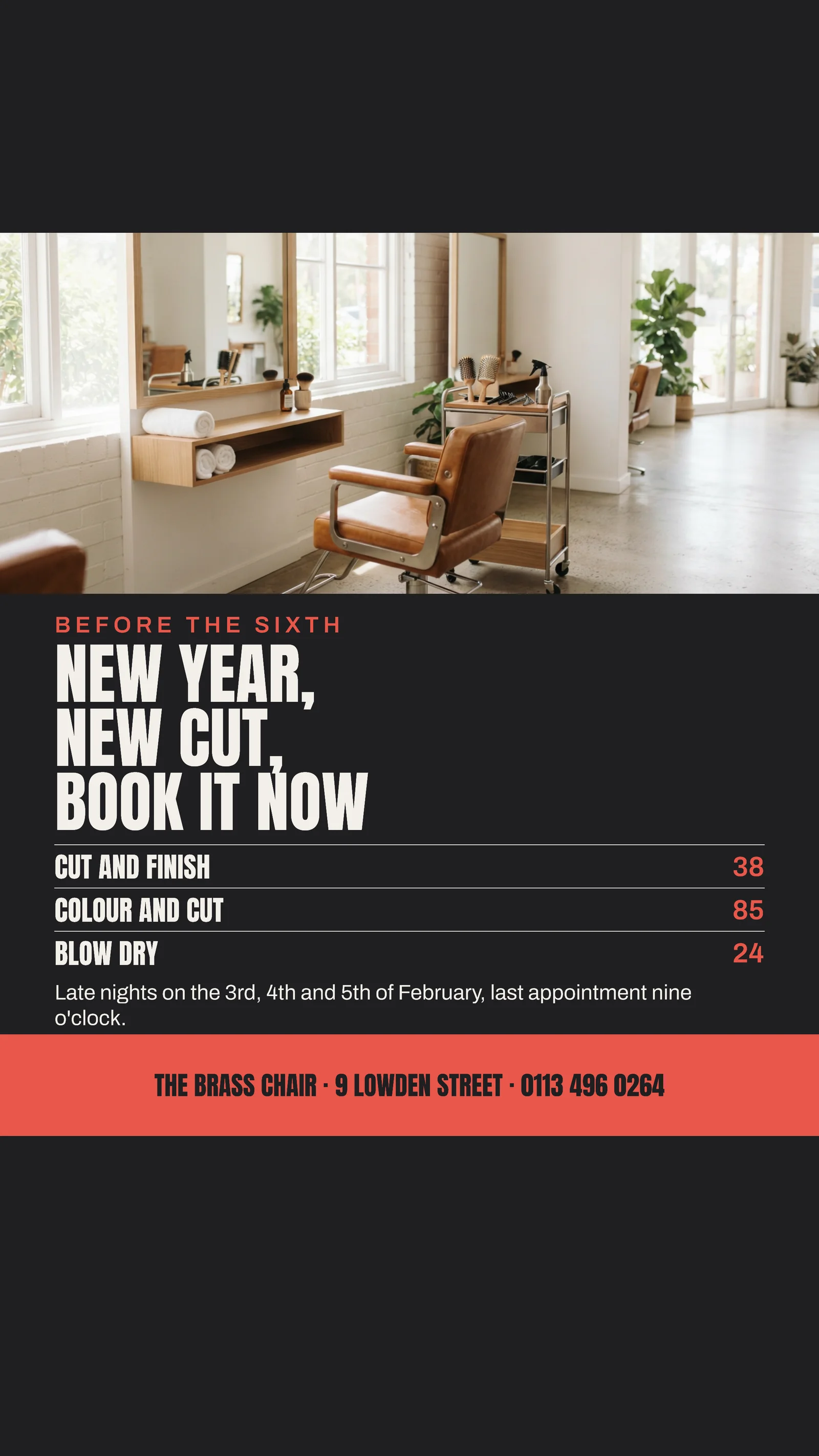 Charcoal Coral Centre Band Split Hair Salon Lunar New Year Instagram Story — 9:16 Instagram story template