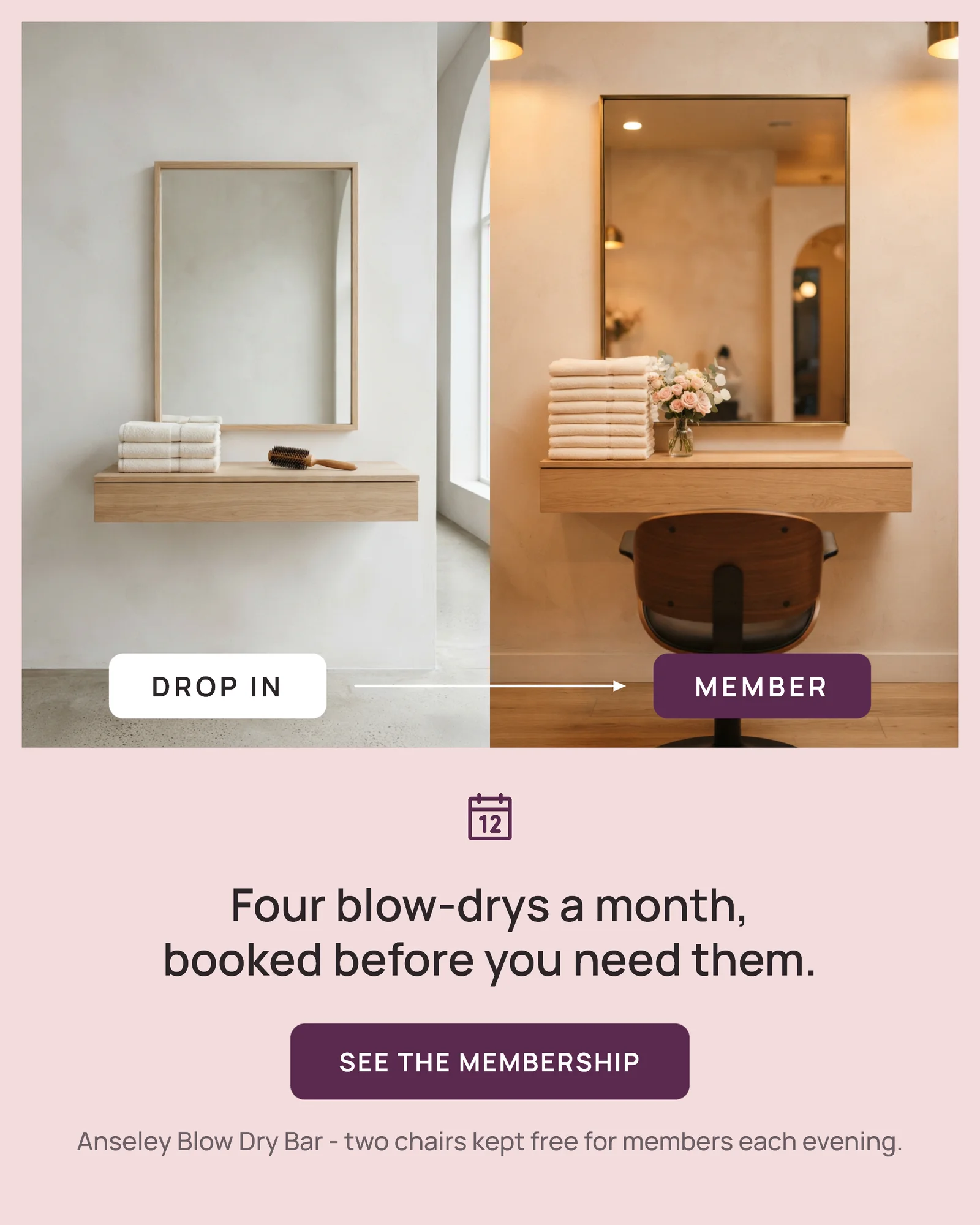 Two Panel Compare Blow Dry Bar Ad — 4:5 Instagram ad template