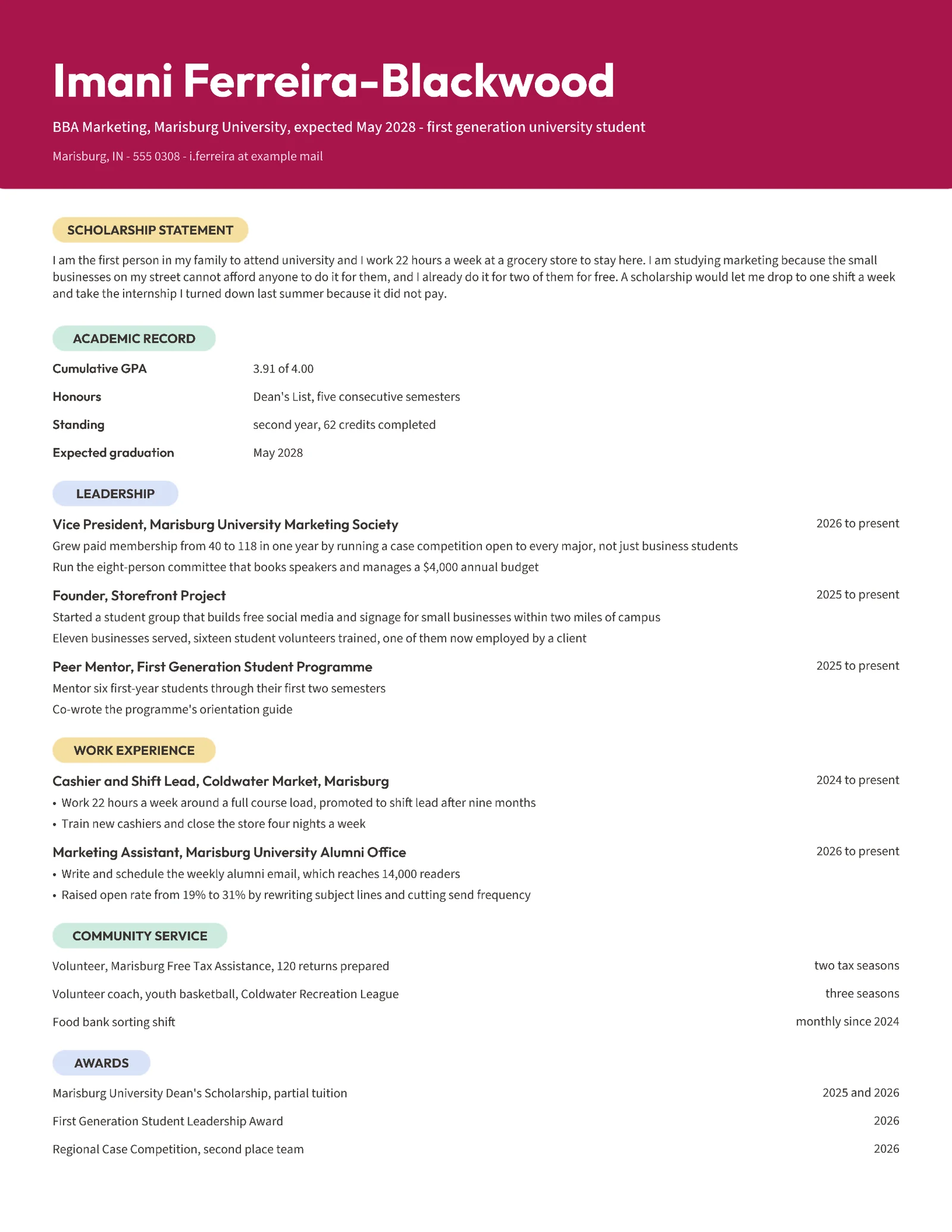 Marketing Student Resume — Letter Resume template