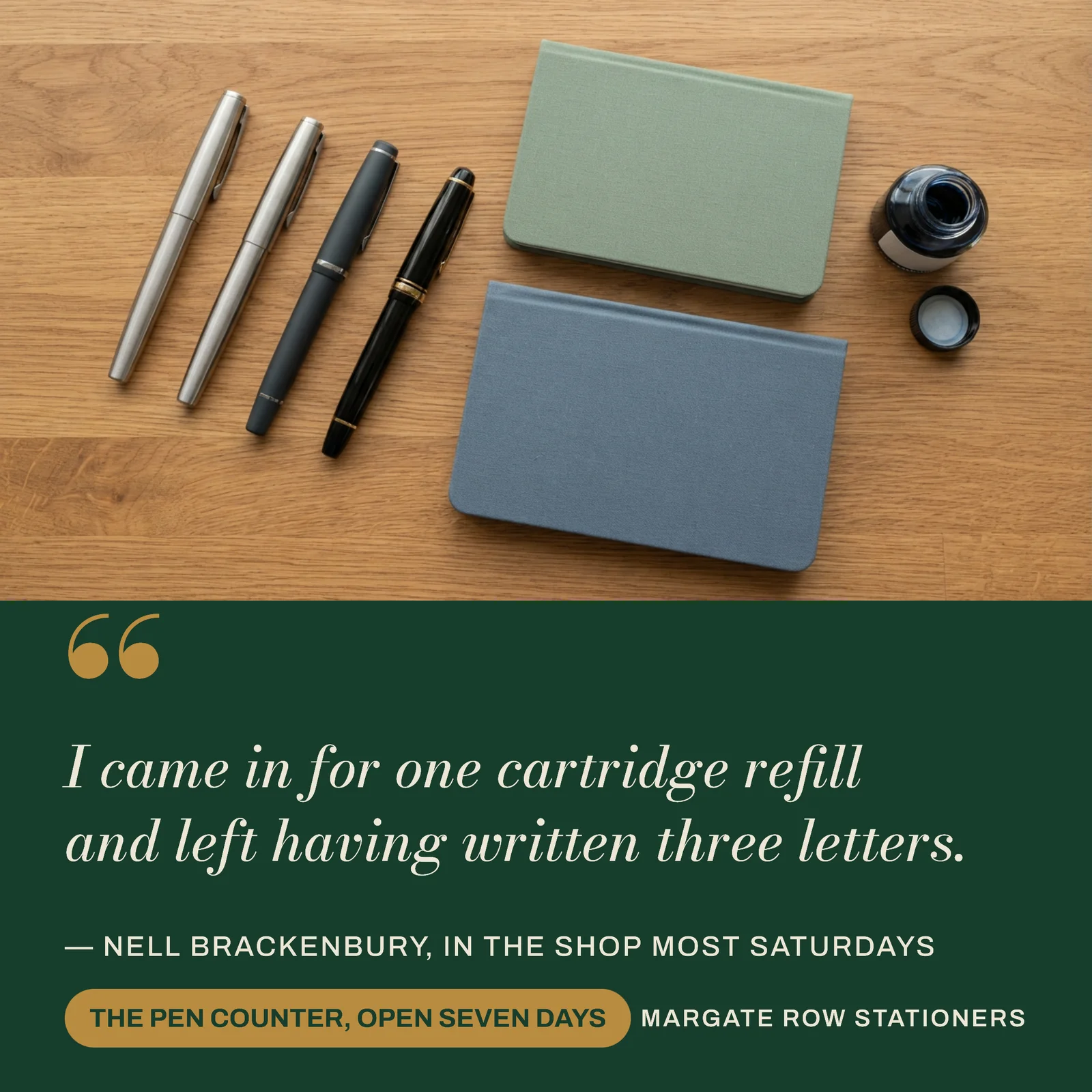 Forest Brass Pull Quote Hero Stationers Pen Counter Instagram Ad — 1:1 Instagram ad template