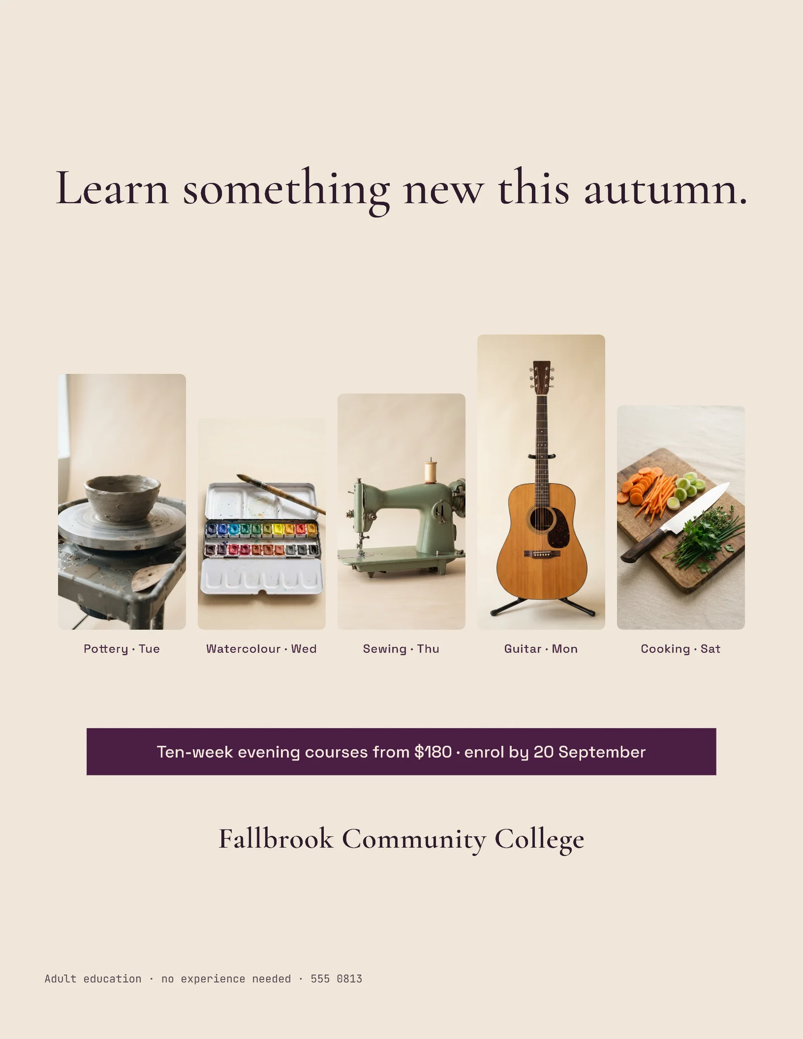 Serif Tile Row Community College Evening Classes Flyer — Letter Flyer template
