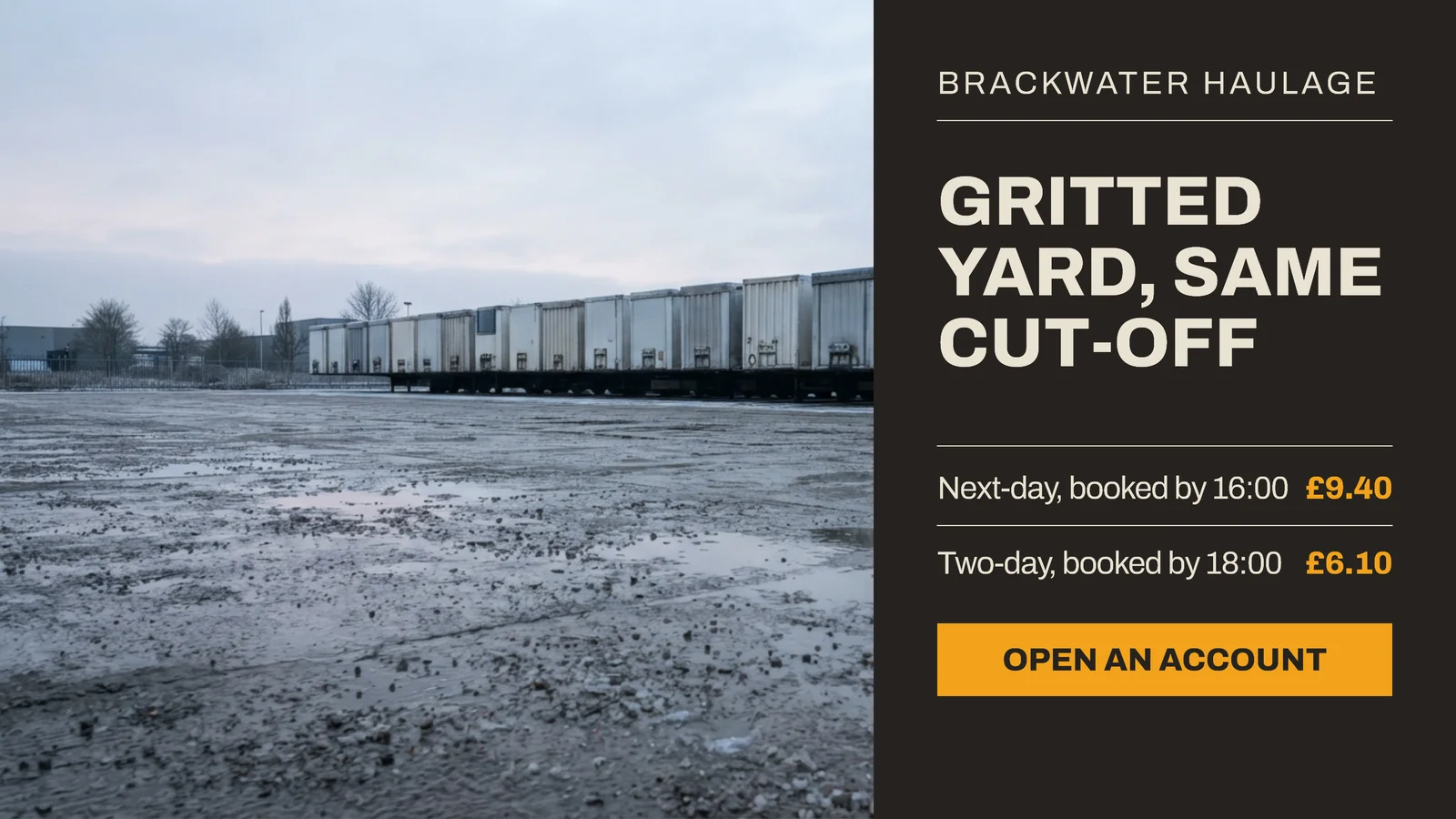 Graphite Amber Right Column Haulage Winter Cutoff YouTube Ad — 16:9 YouTube ad template