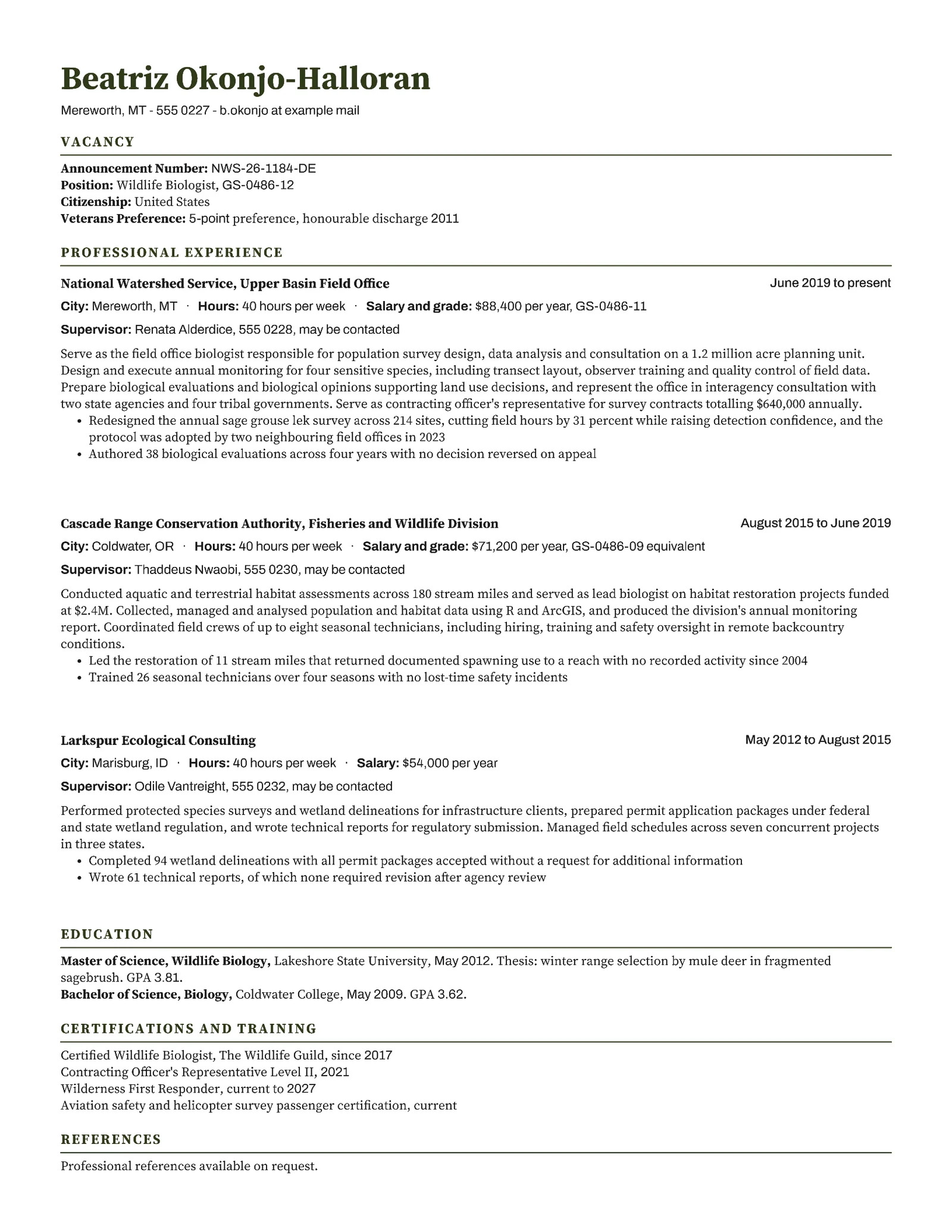Federal Resume — Letter Resume template