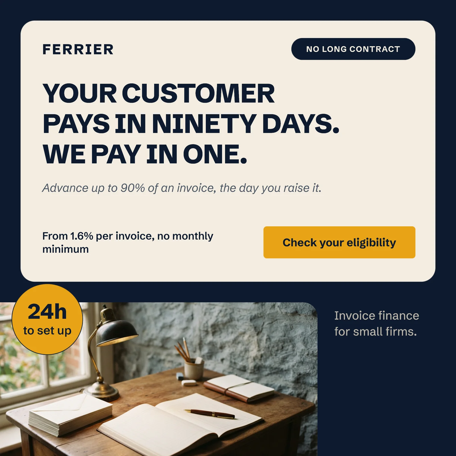 Navy card with photo block — 1:1 Instagram ad template
