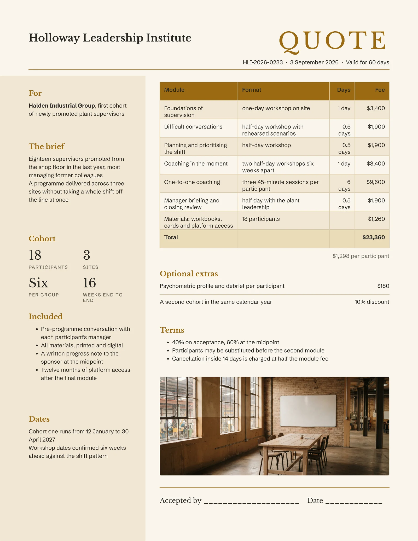 Ochre Corporate Leadership Programme Quote — 2-page Quote template, page 2 of 2
