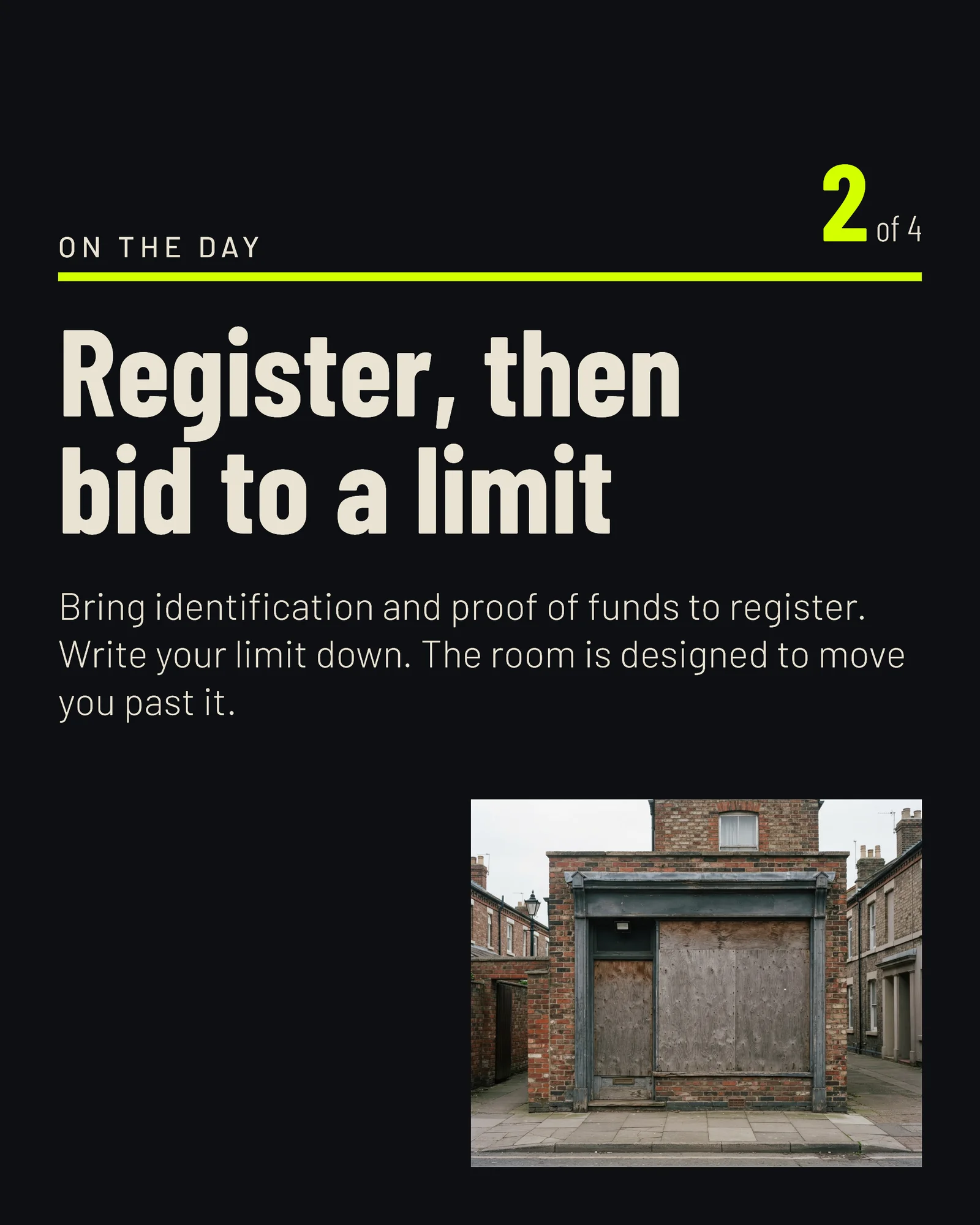 How A Property Auction Works Step Facebook Carousel — 5-panel Instagram carousel carousel template, page 3 of 5
