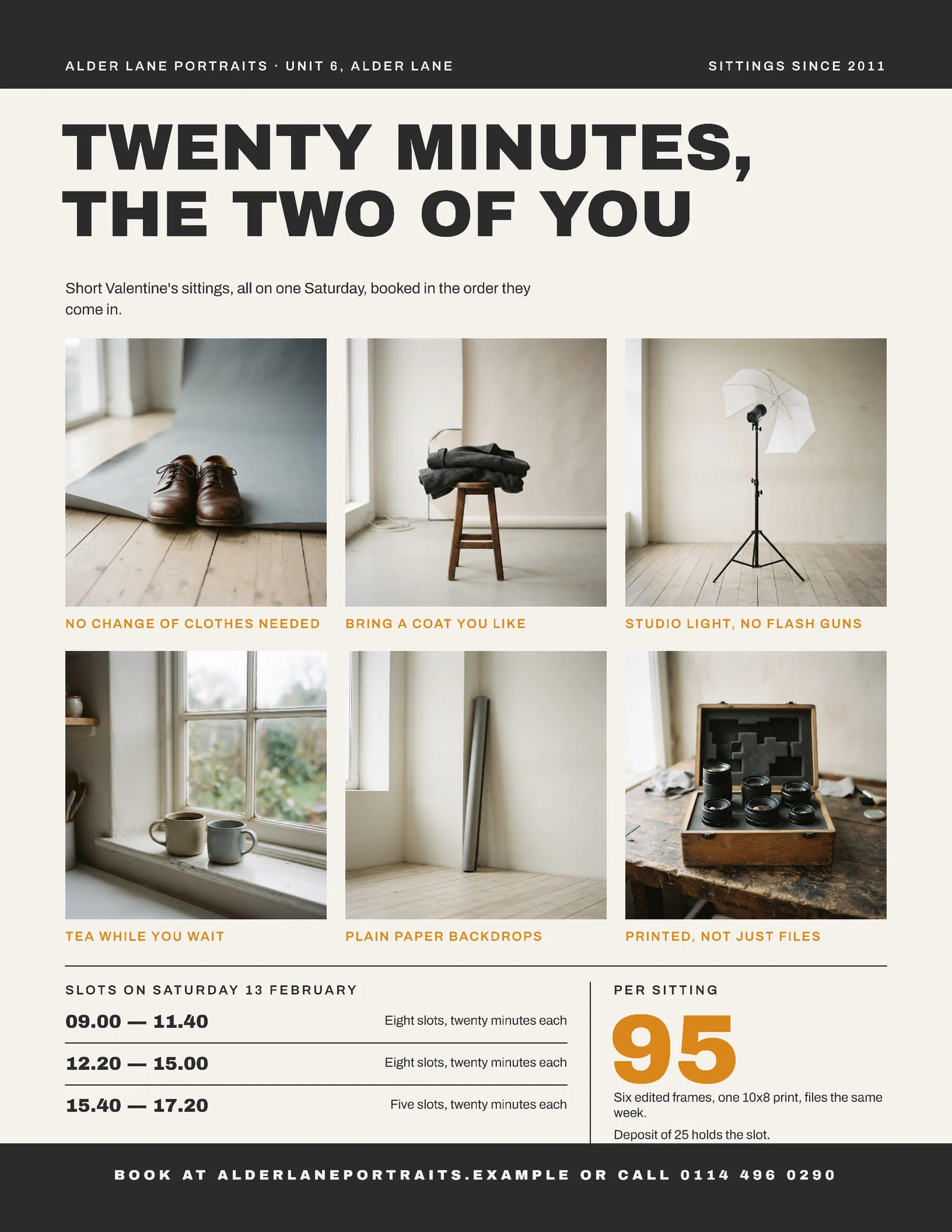 Charcoal Warm White Amber Contact Sheet Portrait Studio Valentine's Sittings Flyer — Letter Flyer template