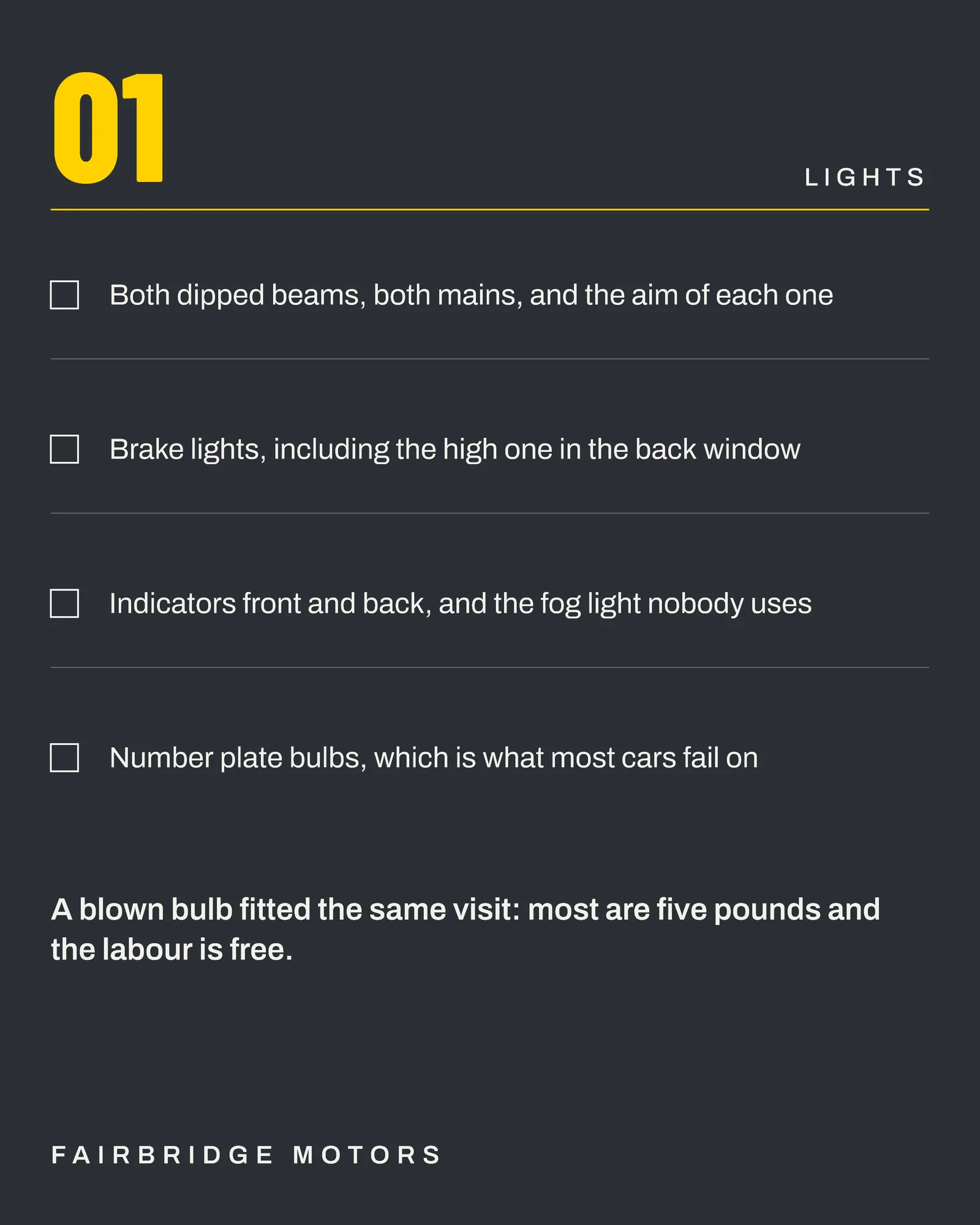Slate Checklist Rows Garage Dark Nights Check Facebook Carousel — 5-panel Facebook carousel carousel template, page 2 of 5