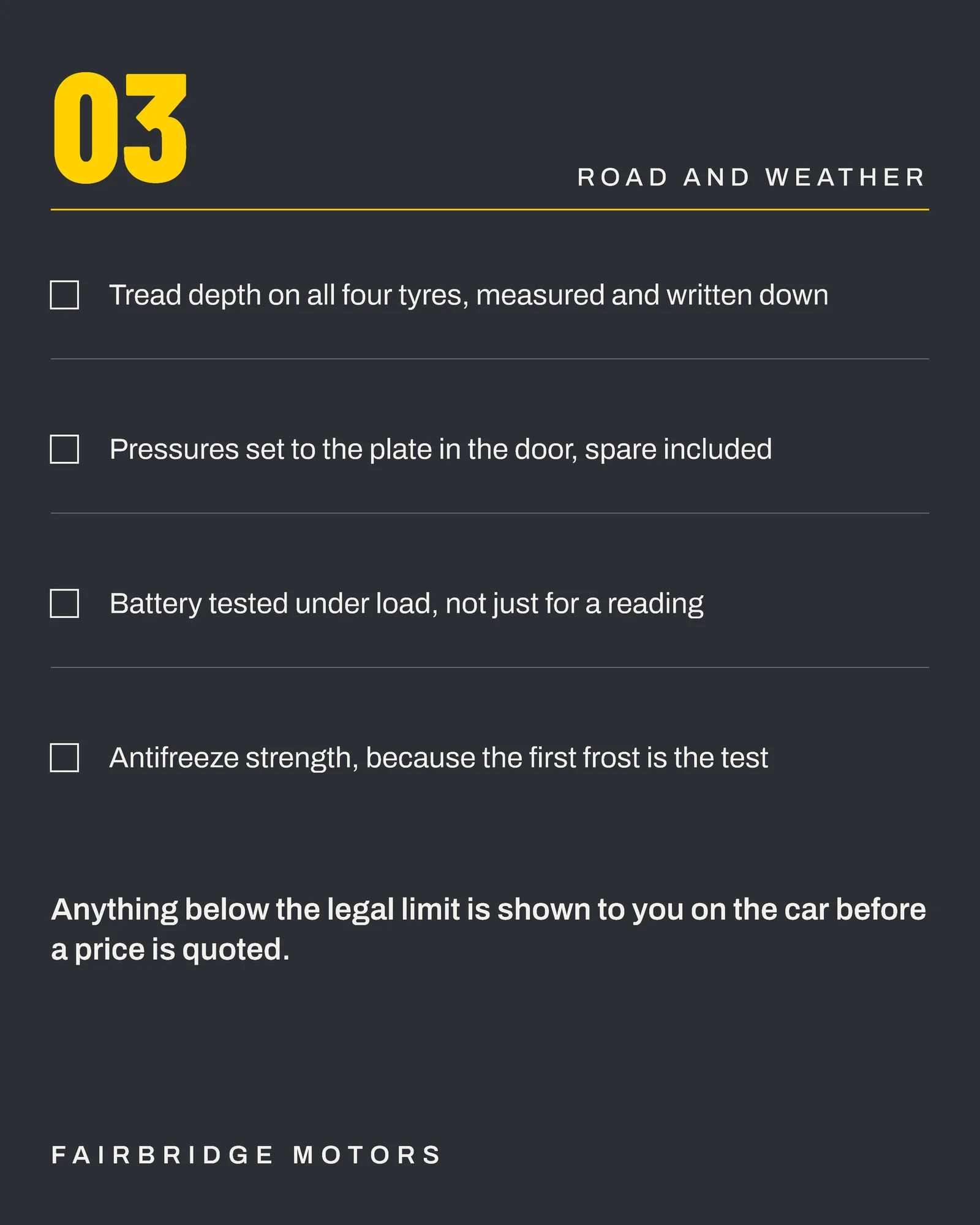 Slate Checklist Rows Garage Dark Nights Check Facebook Carousel — 5-panel Facebook carousel carousel template, page 4 of 5