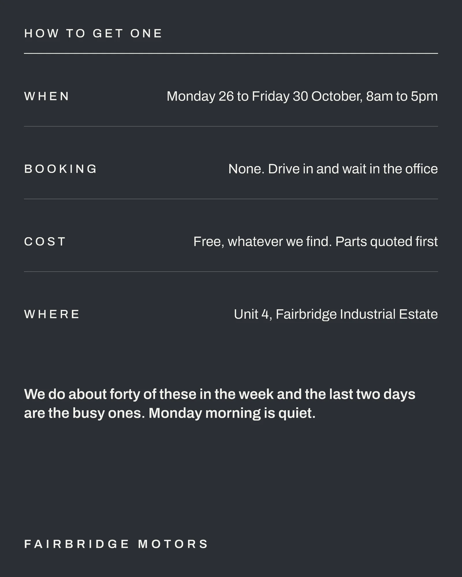 Slate Checklist Rows Garage Dark Nights Check Facebook Carousel — 5-panel Facebook carousel carousel template, page 5 of 5