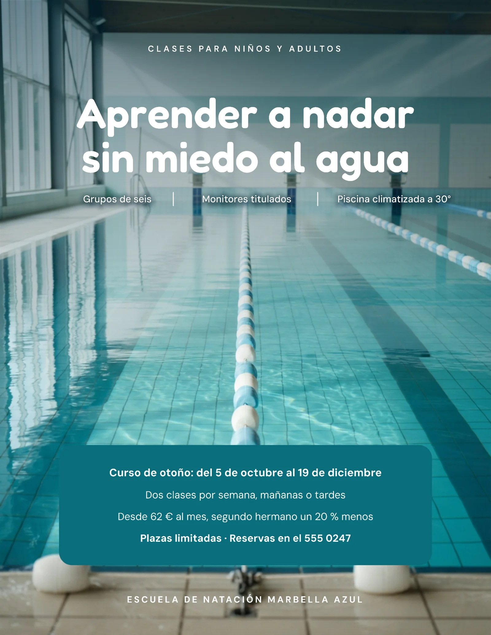 Aqua Full Bleed Swim School Flyer Spanish — Letter Flyer template