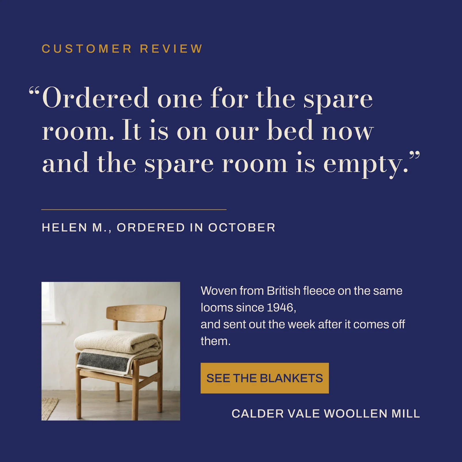 Indigo Quote Inset Wool Mill Customer Review Facebook Ad — 1:1 Facebook ad template