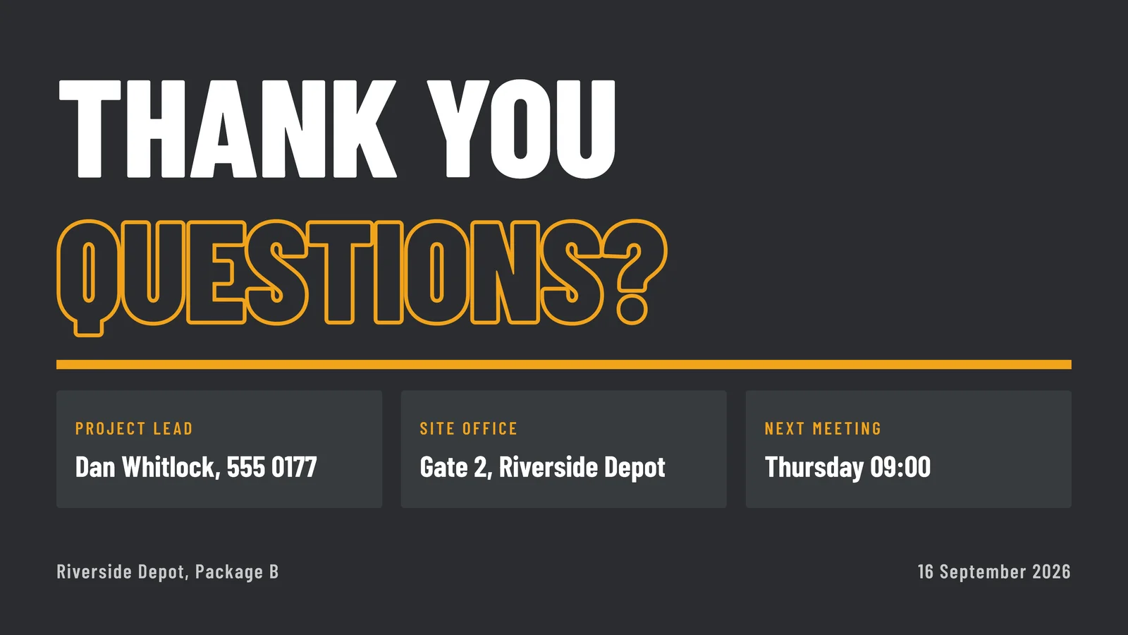 Thank You And Questions Slide — 16:9 Slide template