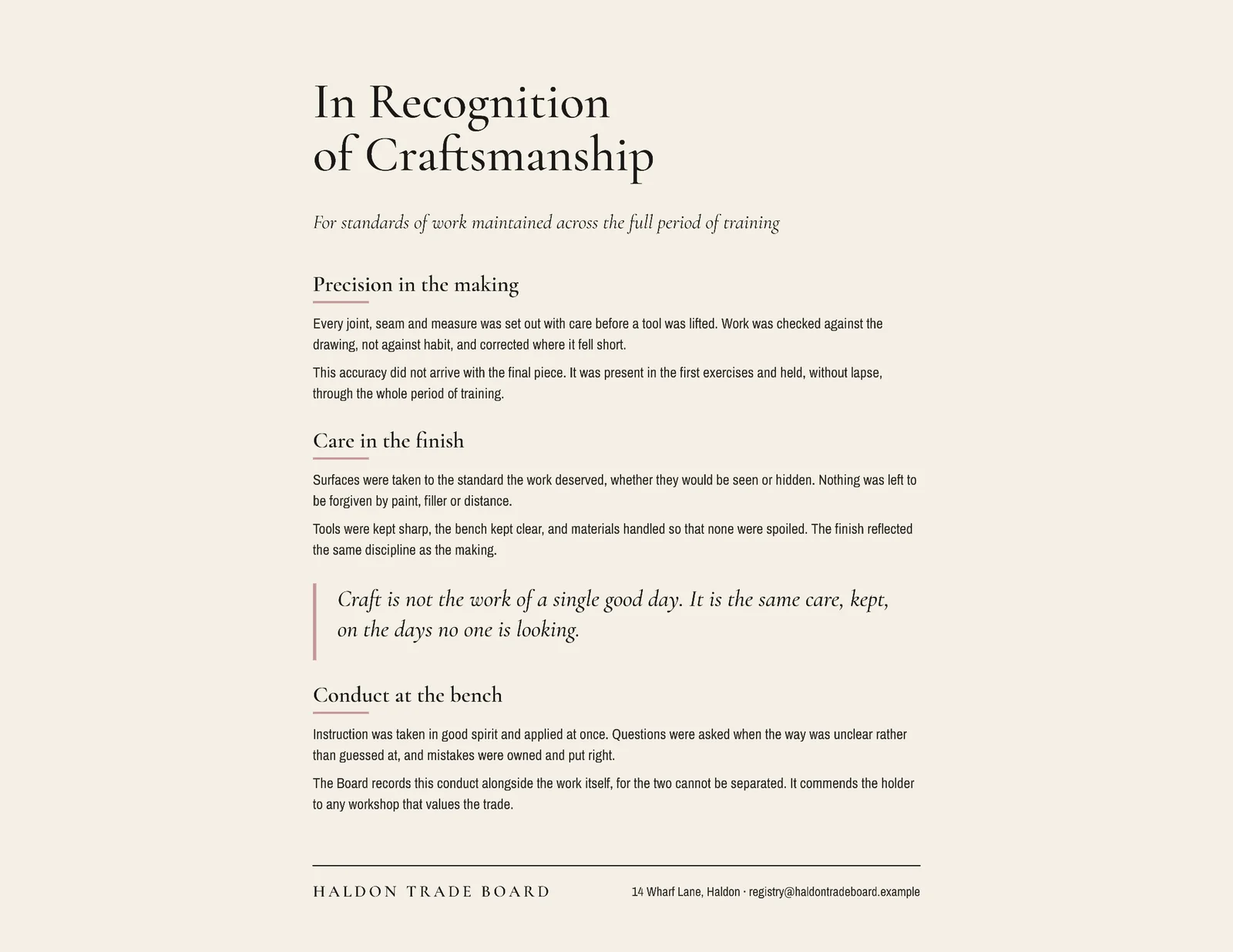Recognition Of Craft Certificate — Letter landscape Certificate template
