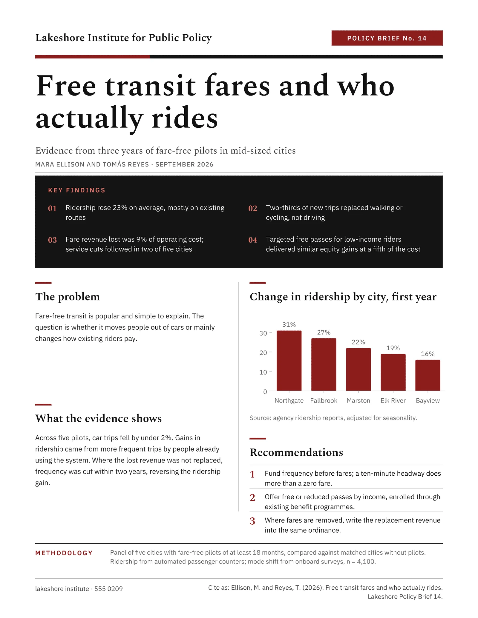 Policy Brief Transit Fares — 2-page One pager template, page 2 of 2
