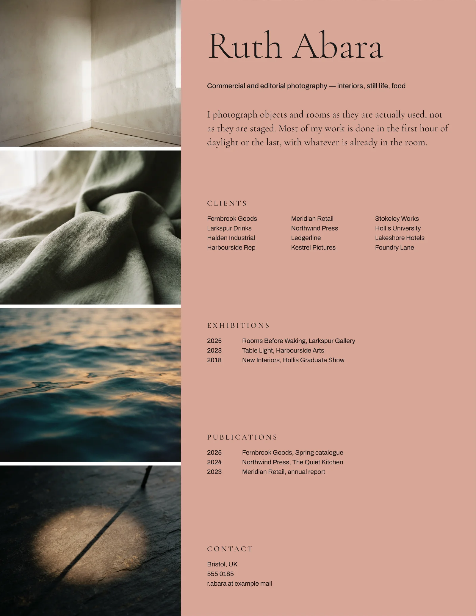 Clay Contact Sheet Photographer Resume — Letter Resume template