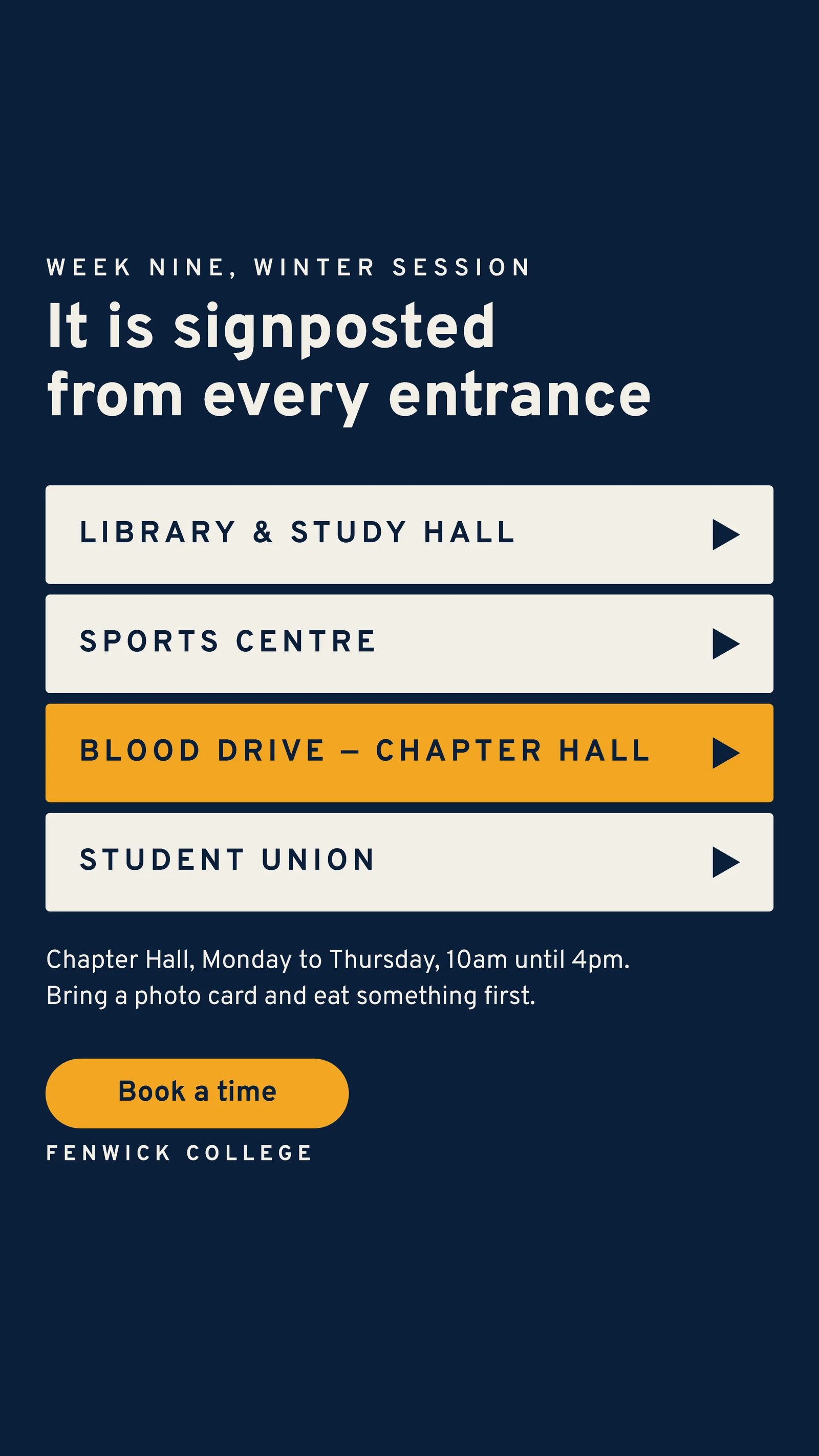 Navy Amber Wayfinding Campus Blood Drive Instagram Story — 9:16 Instagram story template