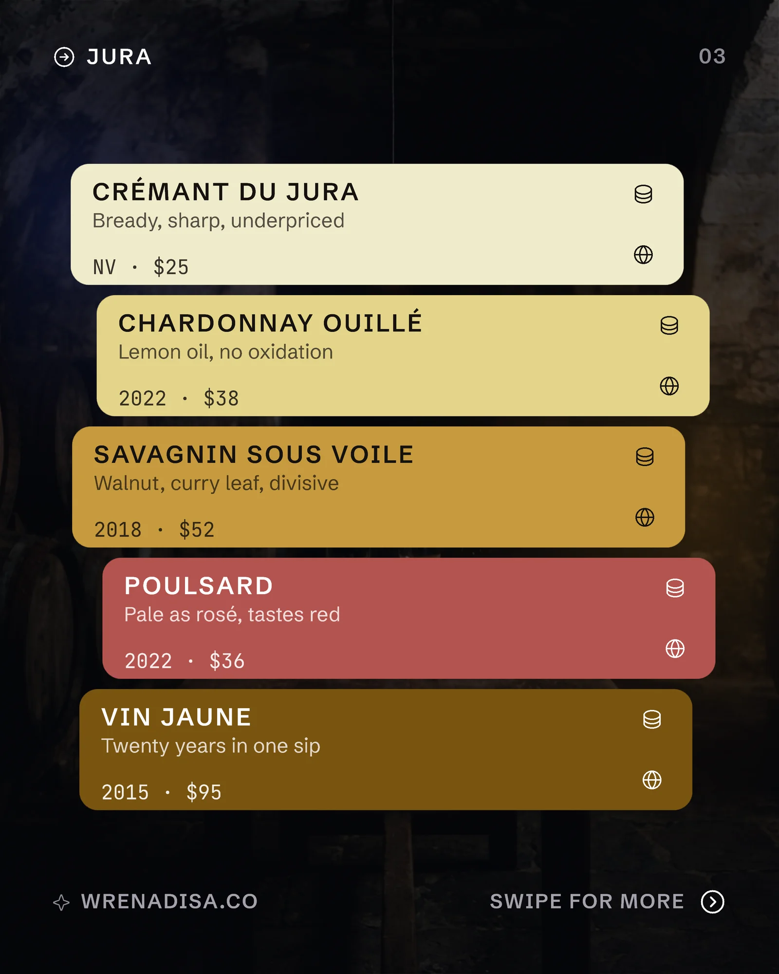 Dark Glow Wine Region Rows Carousel — 5-panel Instagram carousel carousel template, page 4 of 5