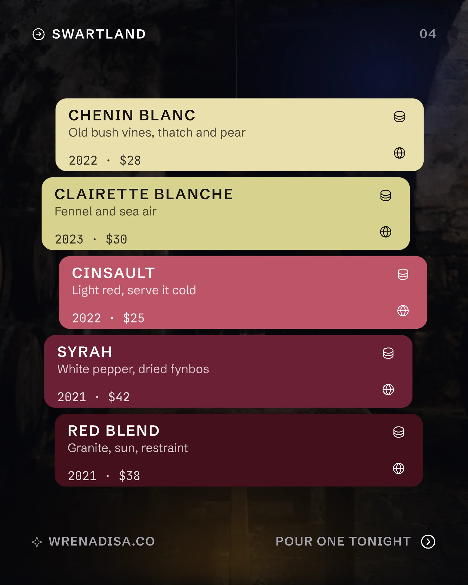 Dark Glow Wine Region Rows Carousel — 5-panel Instagram carousel carousel template, page 5 of 5