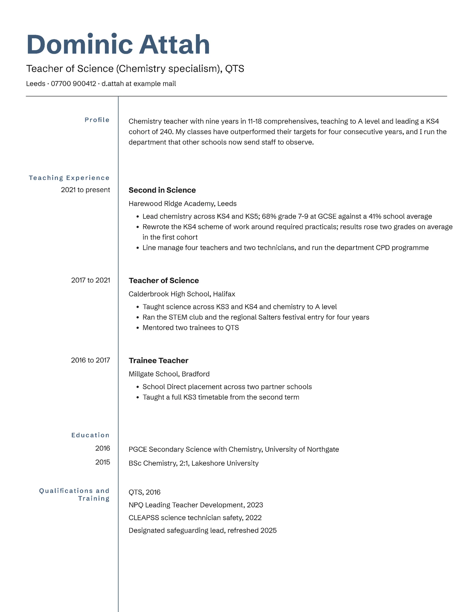 Slate Hanging Dates Secondary Science Teacher Resume — Letter Resume template