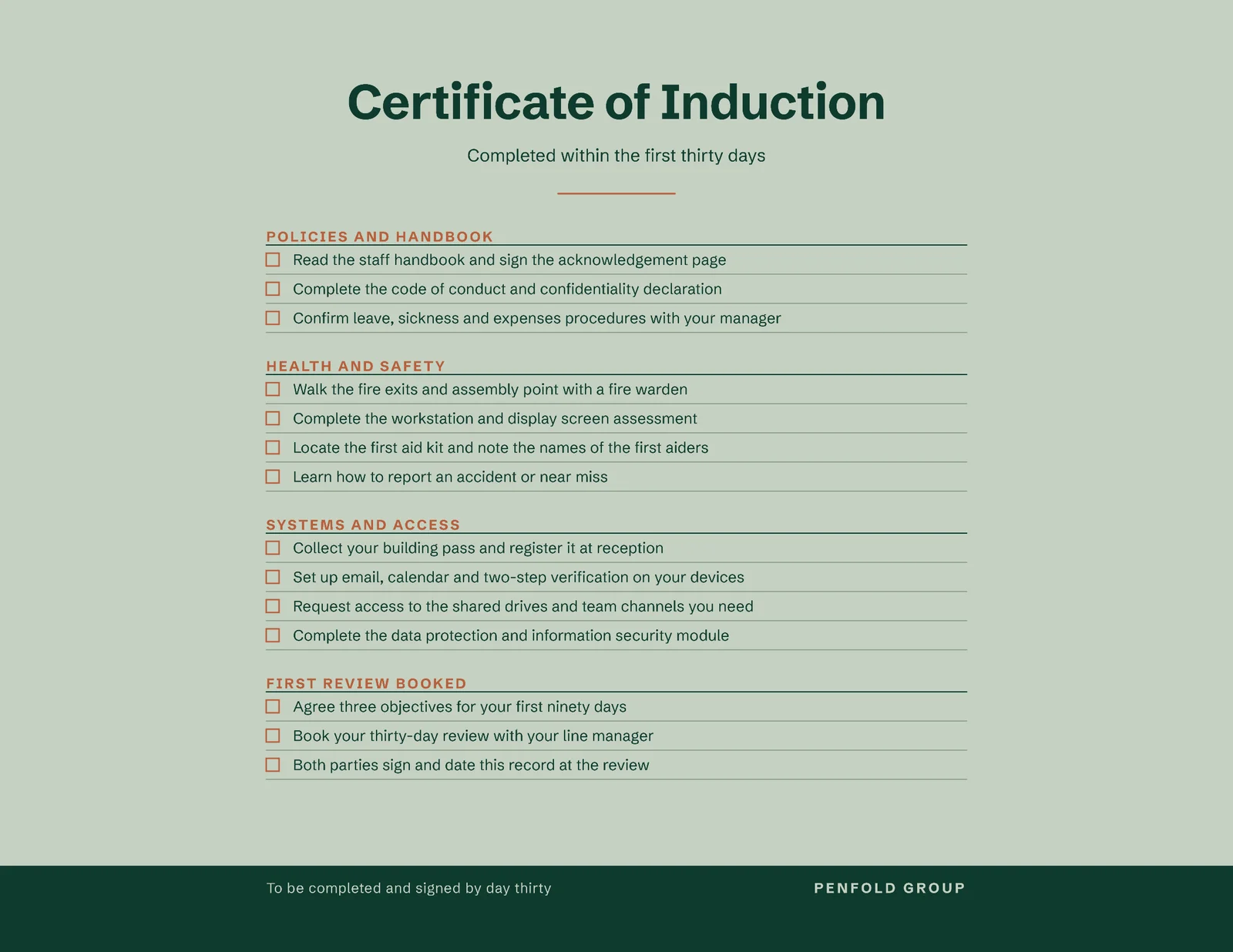 Induction Record Certificate — Letter landscape Certificate template