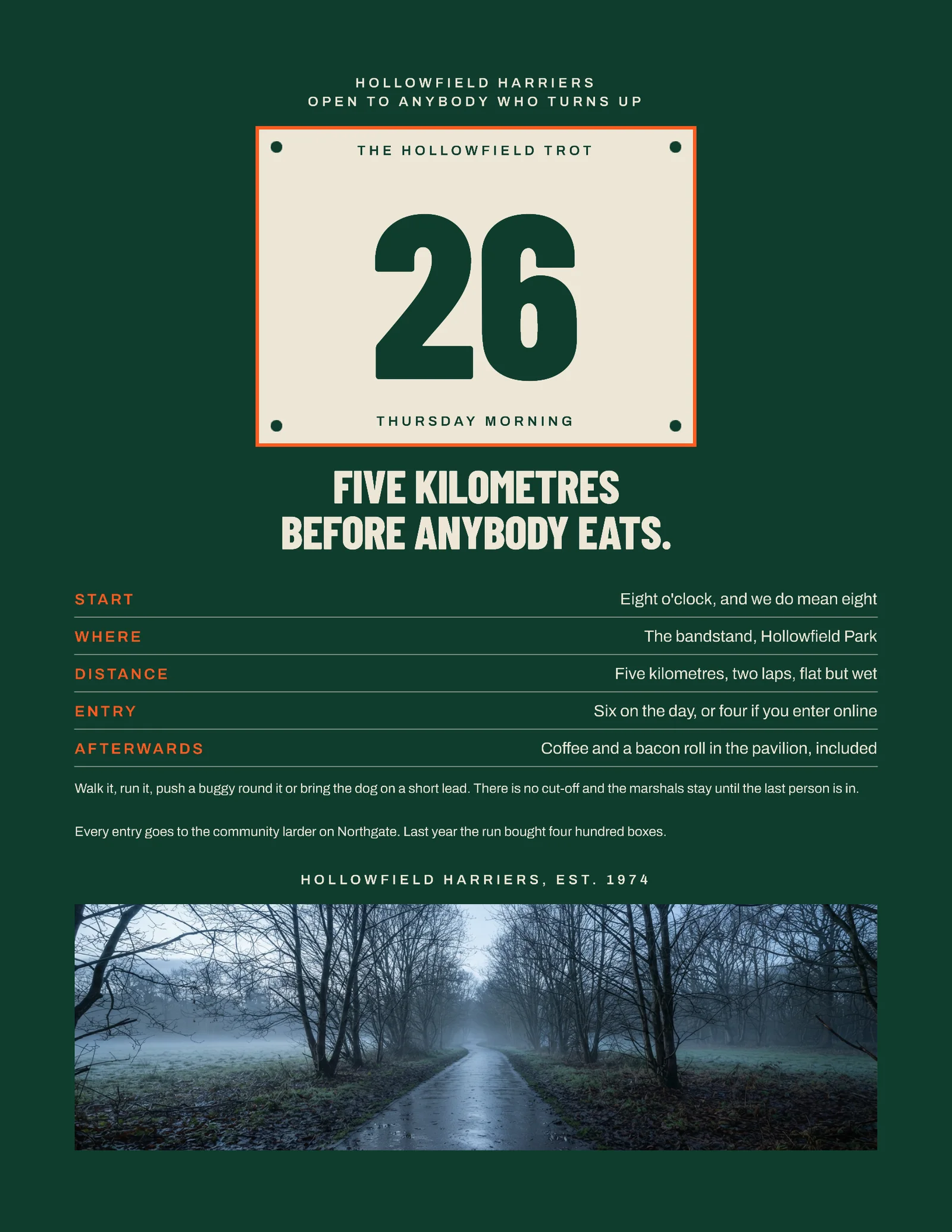 Green Race Bib Morning Trot Thanksgiving Run Flyer — Letter Flyer template