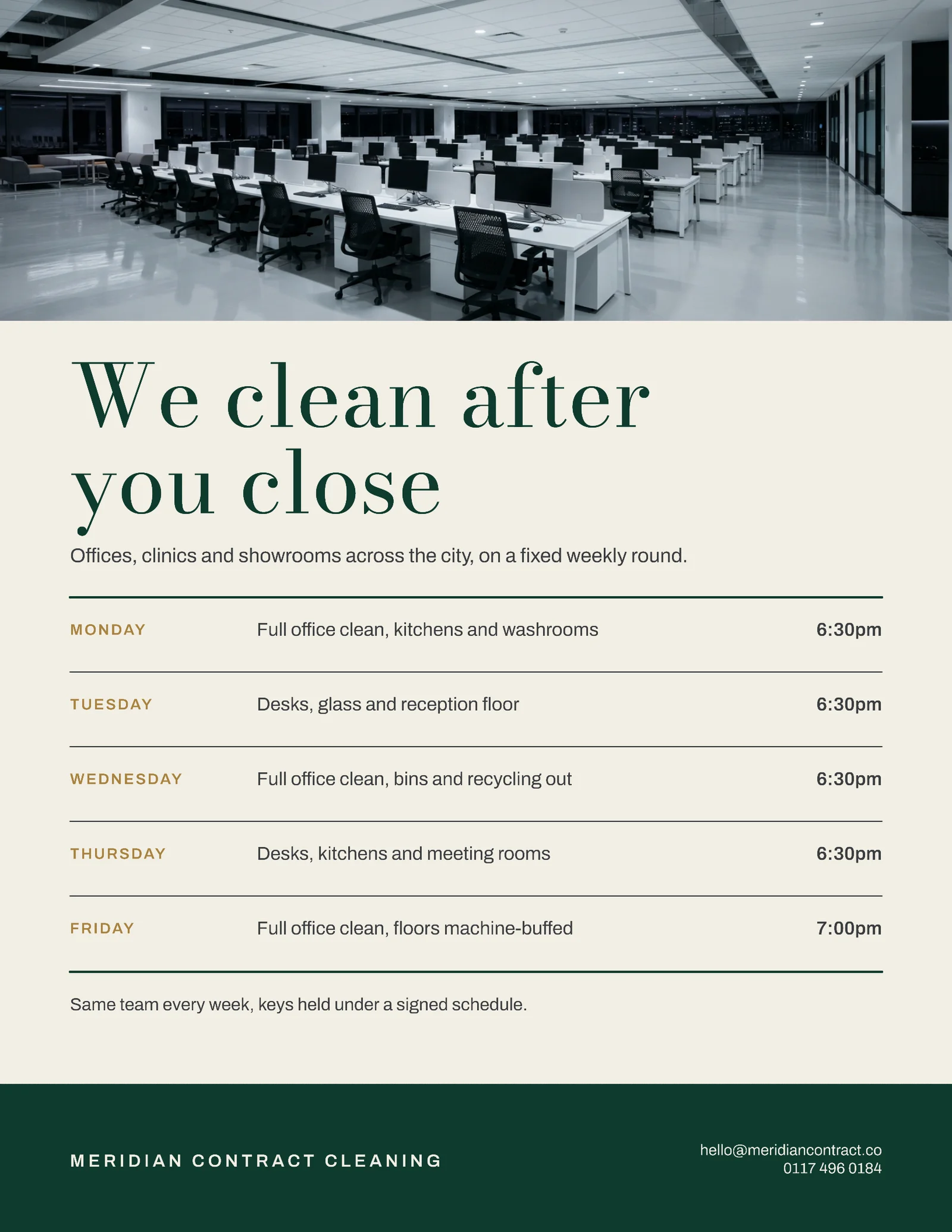Bone Schedule Table Contract Cleaning Flyer — Letter Flyer template