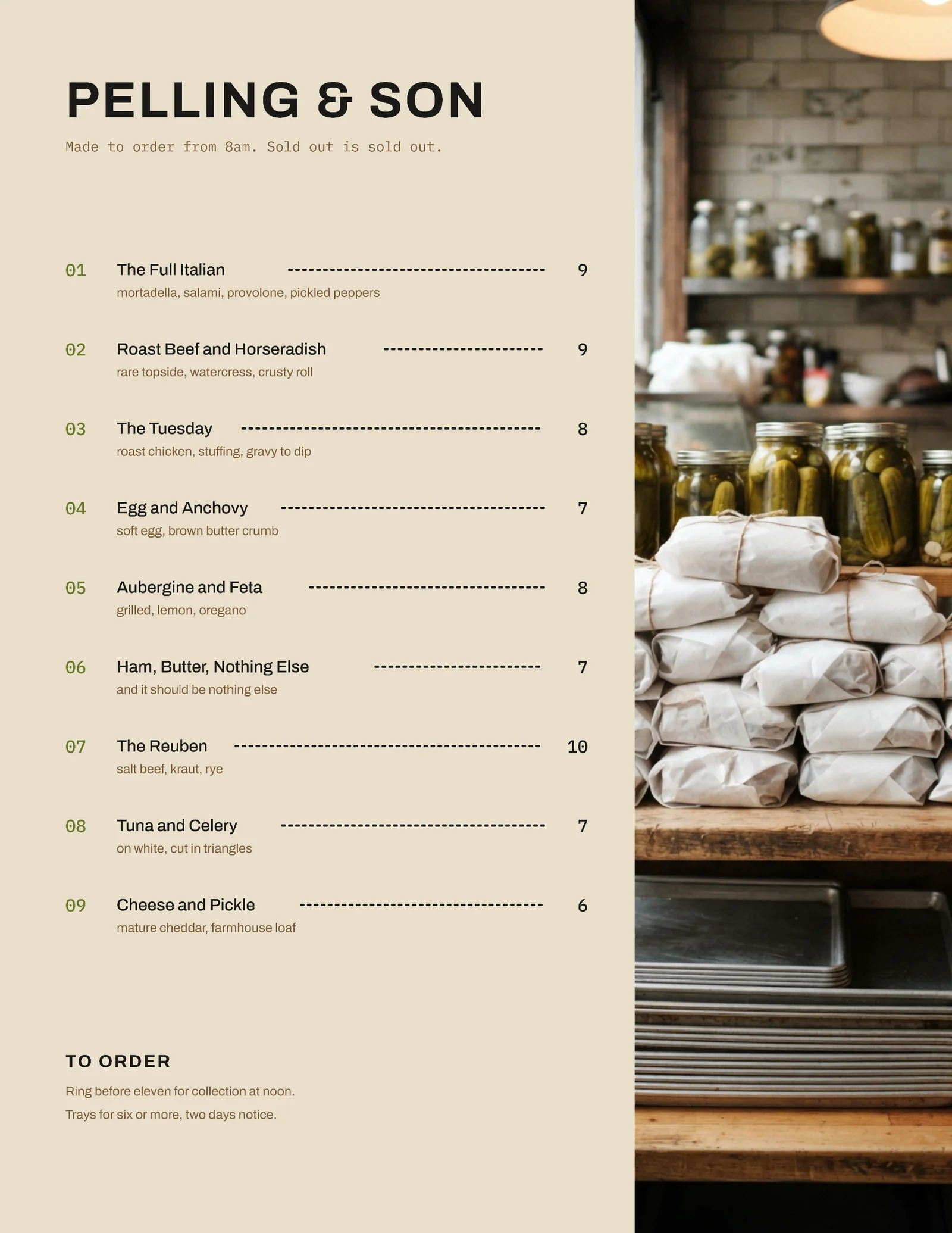 Oat Numbered Deli Counter Menu — Letter Menu template
