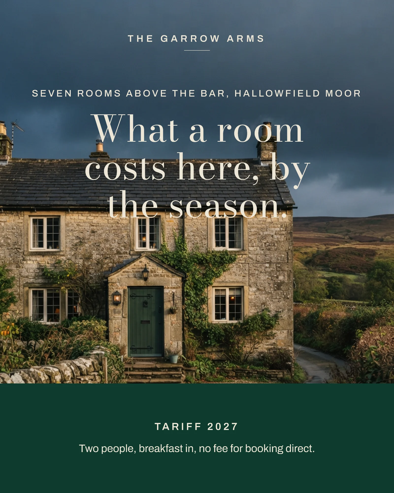 Bottle Green Tariff Band Country Inn Room Rate Carousel — 4-panel Facebook carousel carousel template, page 1 of 4