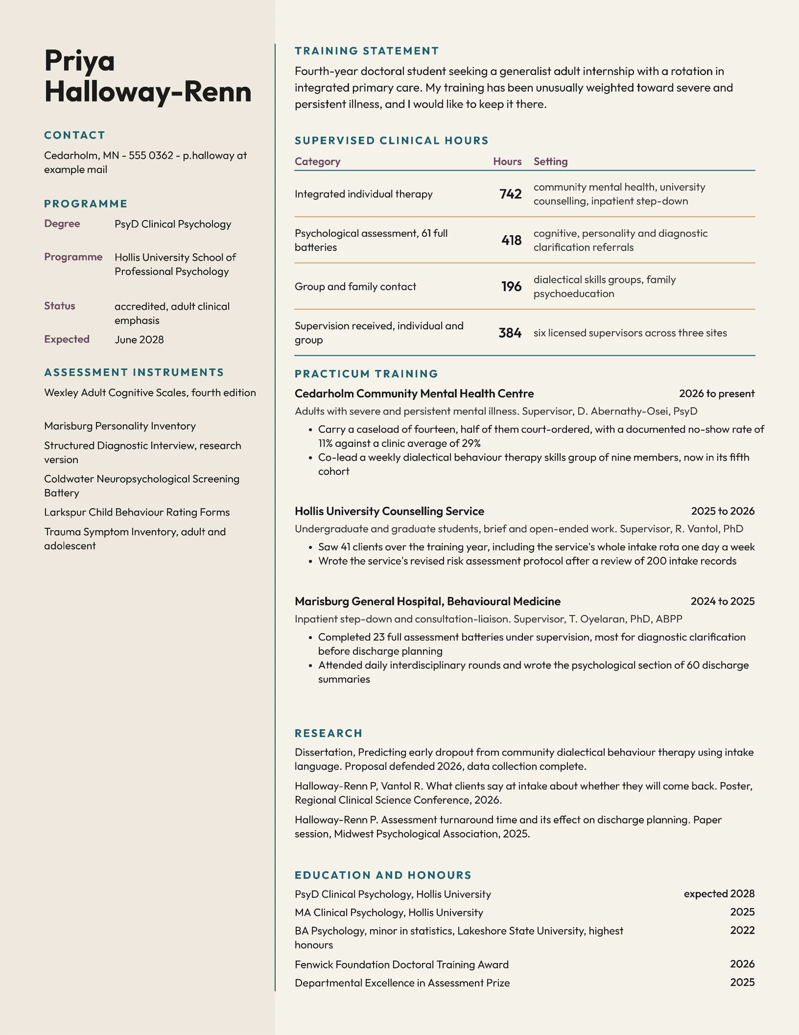 Clinical Psychology CV — Letter Resume template