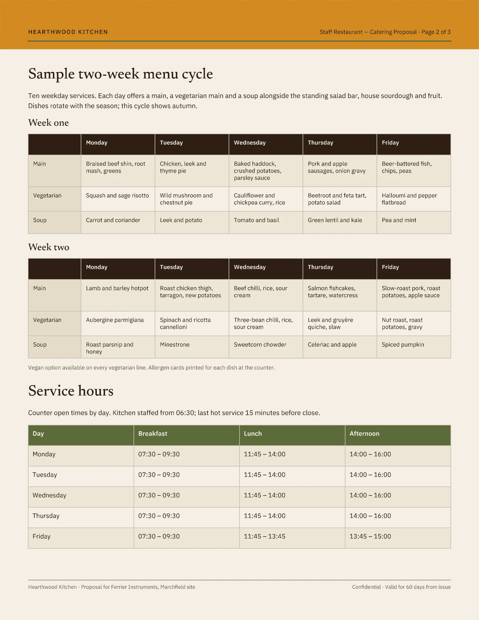 Staff Restaurant Catering Proposal — 3-page Proposal template, page 2 of 3
