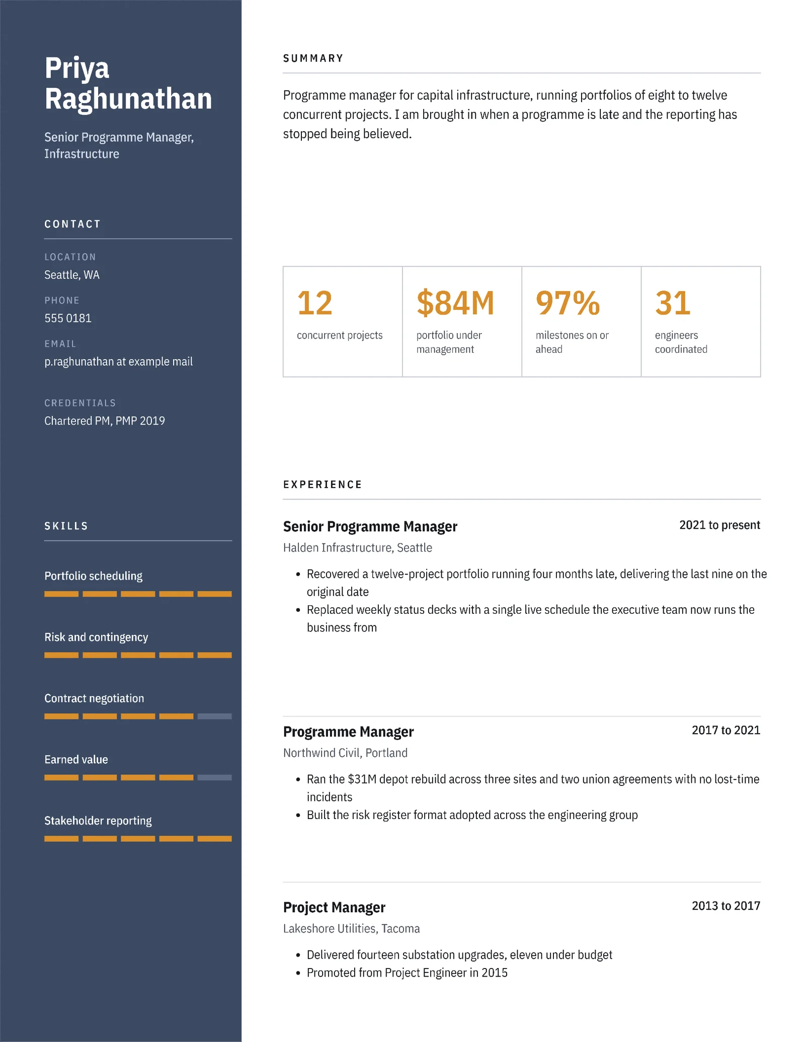 Slate Column Metrics Programme Manager Resume — Letter Resume template