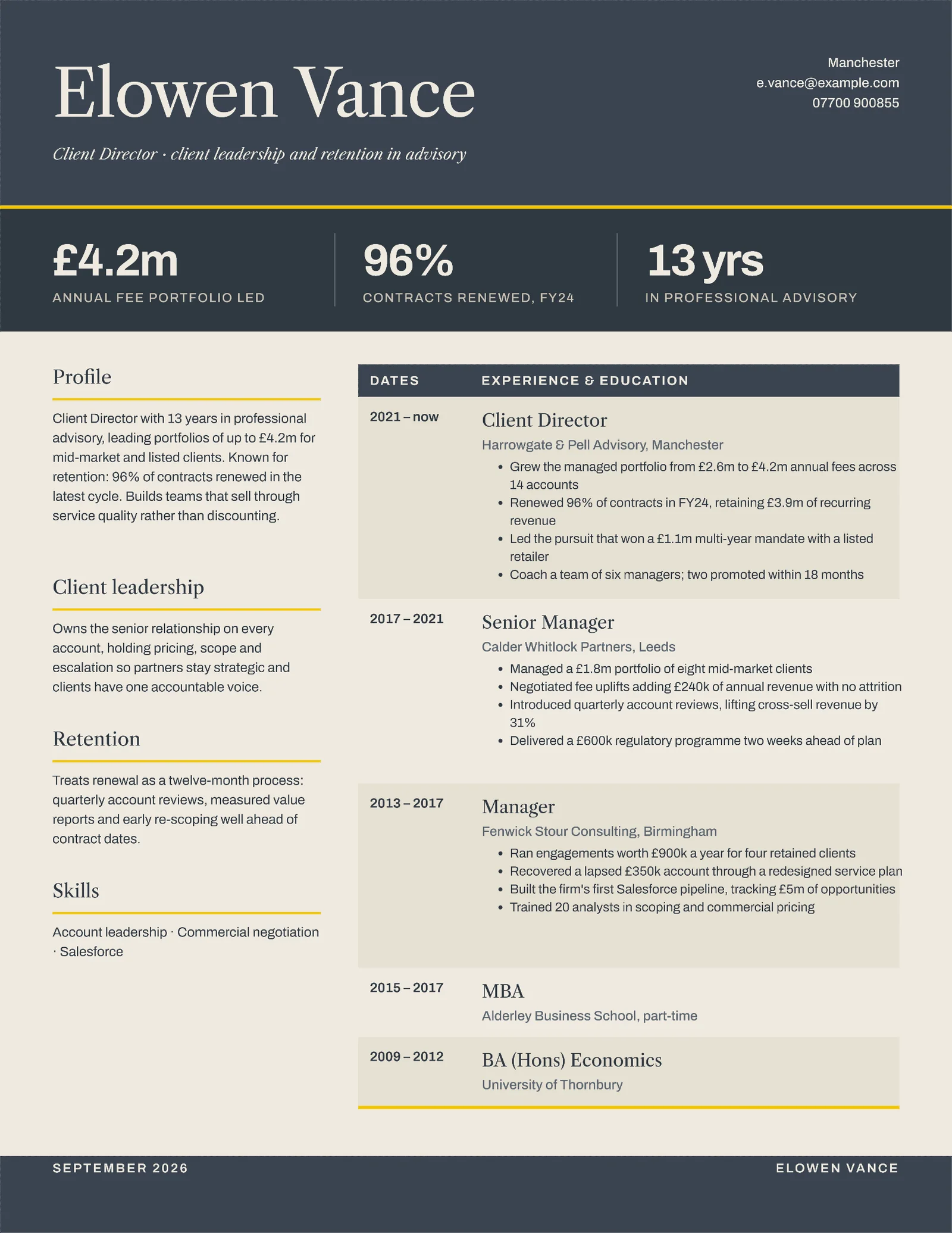 Client Director Resume — 2-page Resume template, page 2 of 2