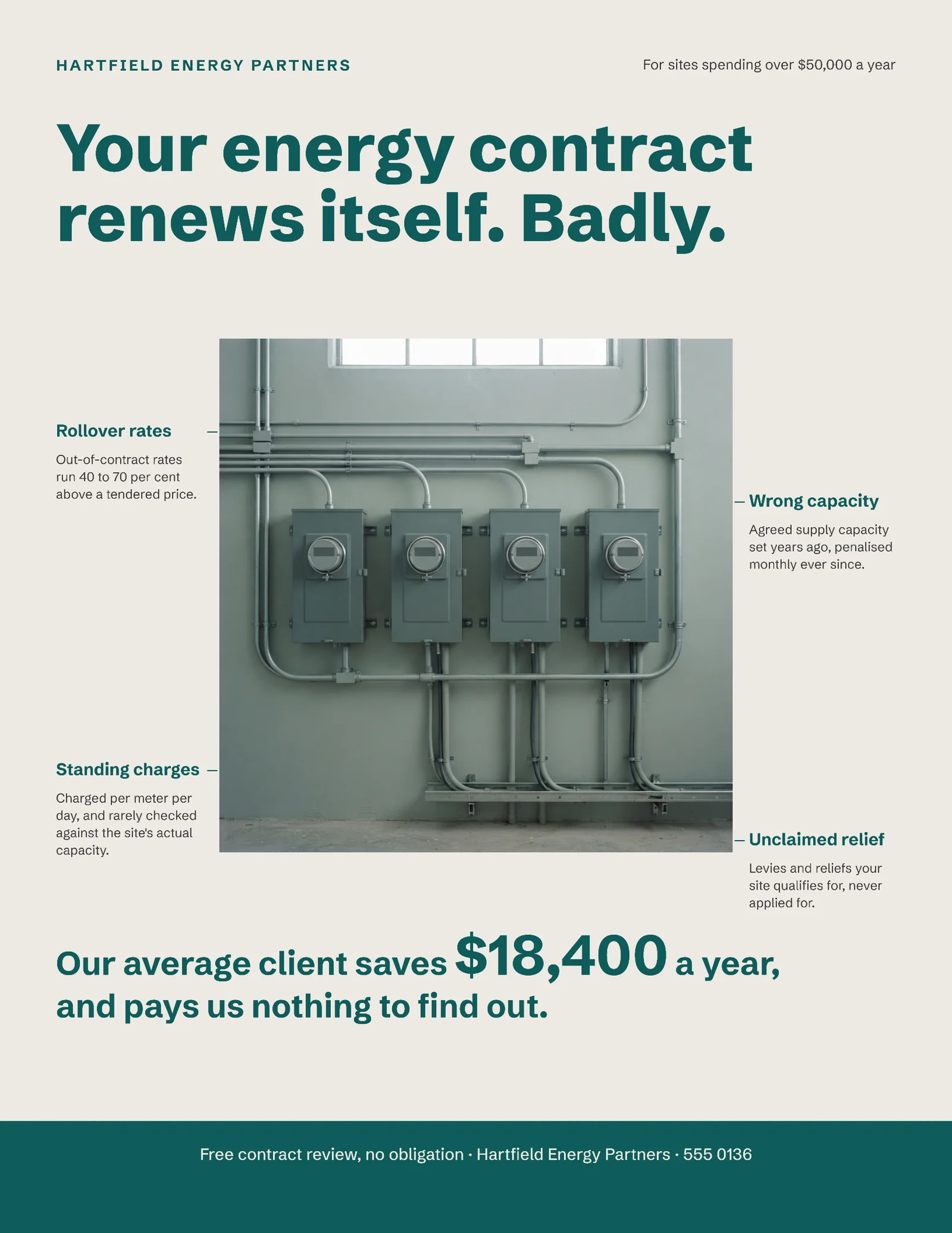 Teal Attribute Callouts Energy Contract Review Flyer — Letter Flyer template
